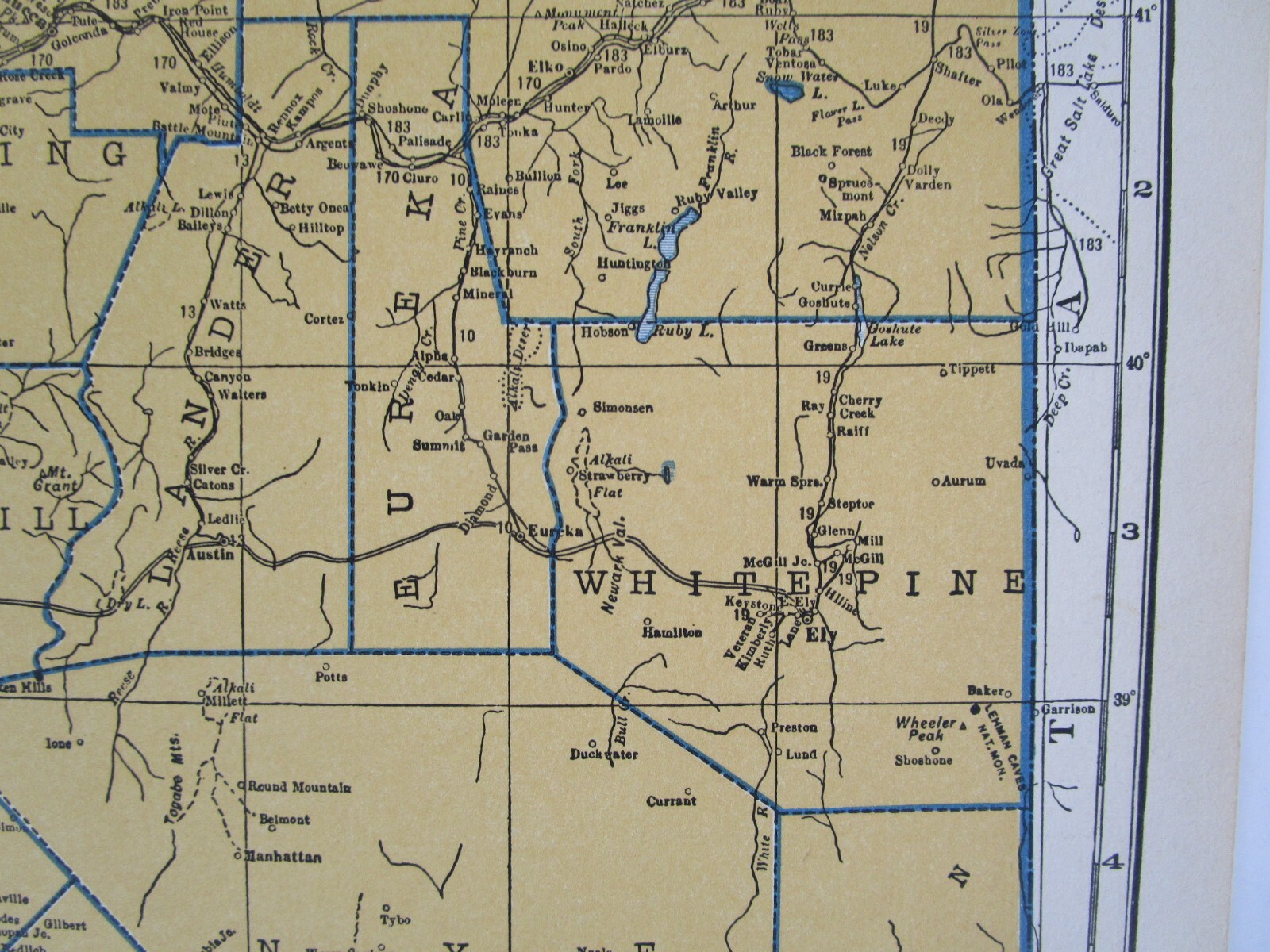 NV NH PRE WWII 1939 NEVADA RAILROAD Map TONAPAH TIDEWATER RR ~or~ NEW HAMPSHIRE