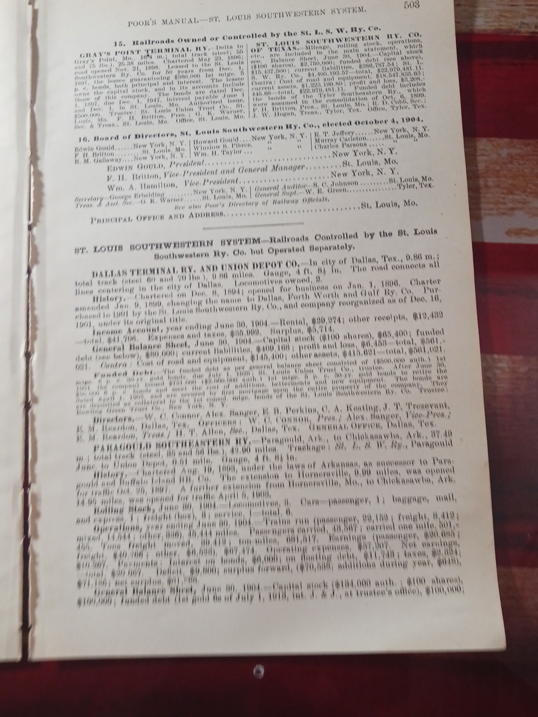 1905 Train Route Map + Report ST LOUIS SOUTHWESTERN RAILROAD Cotton Belt Route
