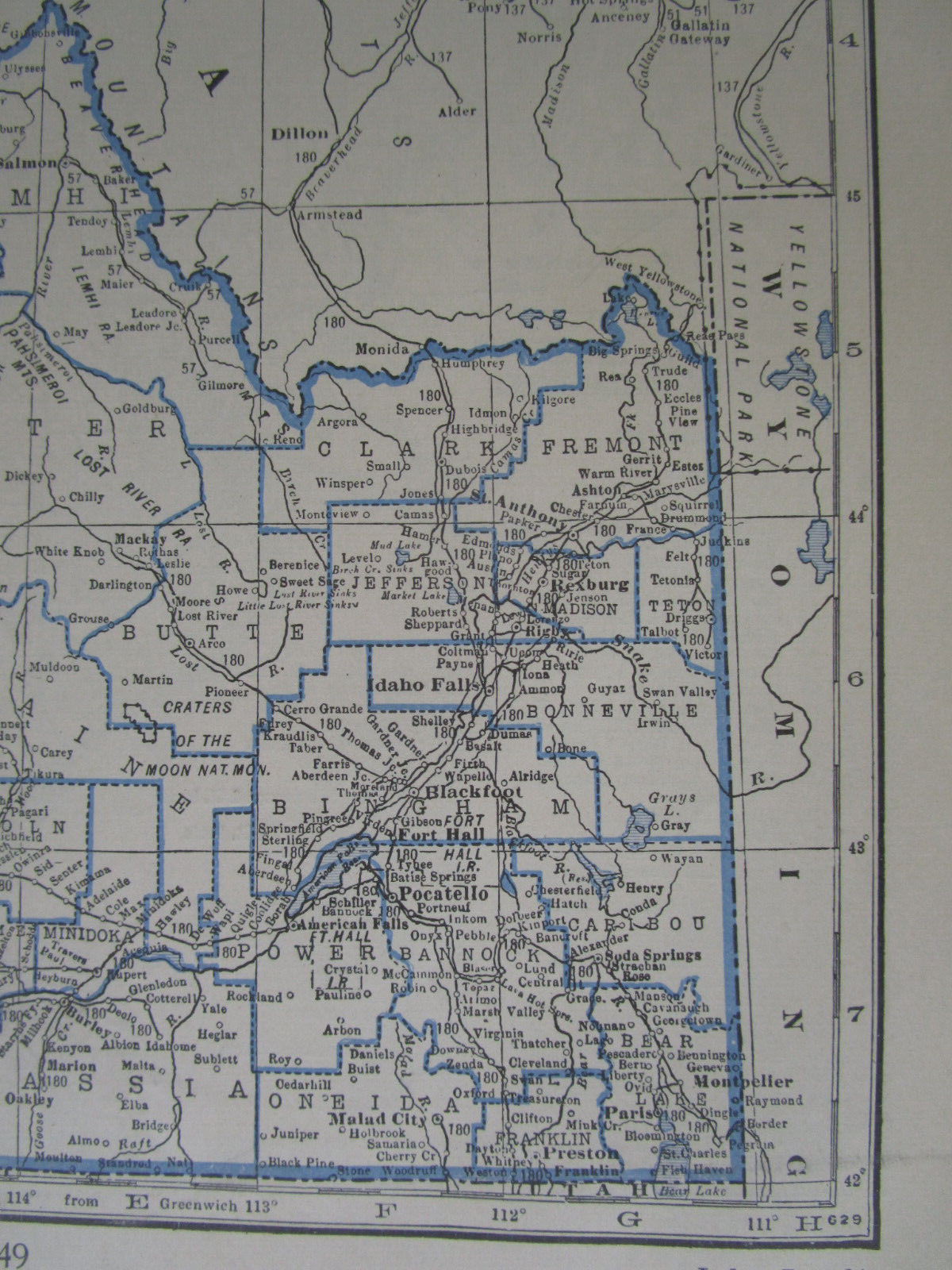 IL ID 1931 ILLINOIS RAILROAD Map McCOMB, INDUSTRY, & LITTLETON RR ~or~ IDAHO
