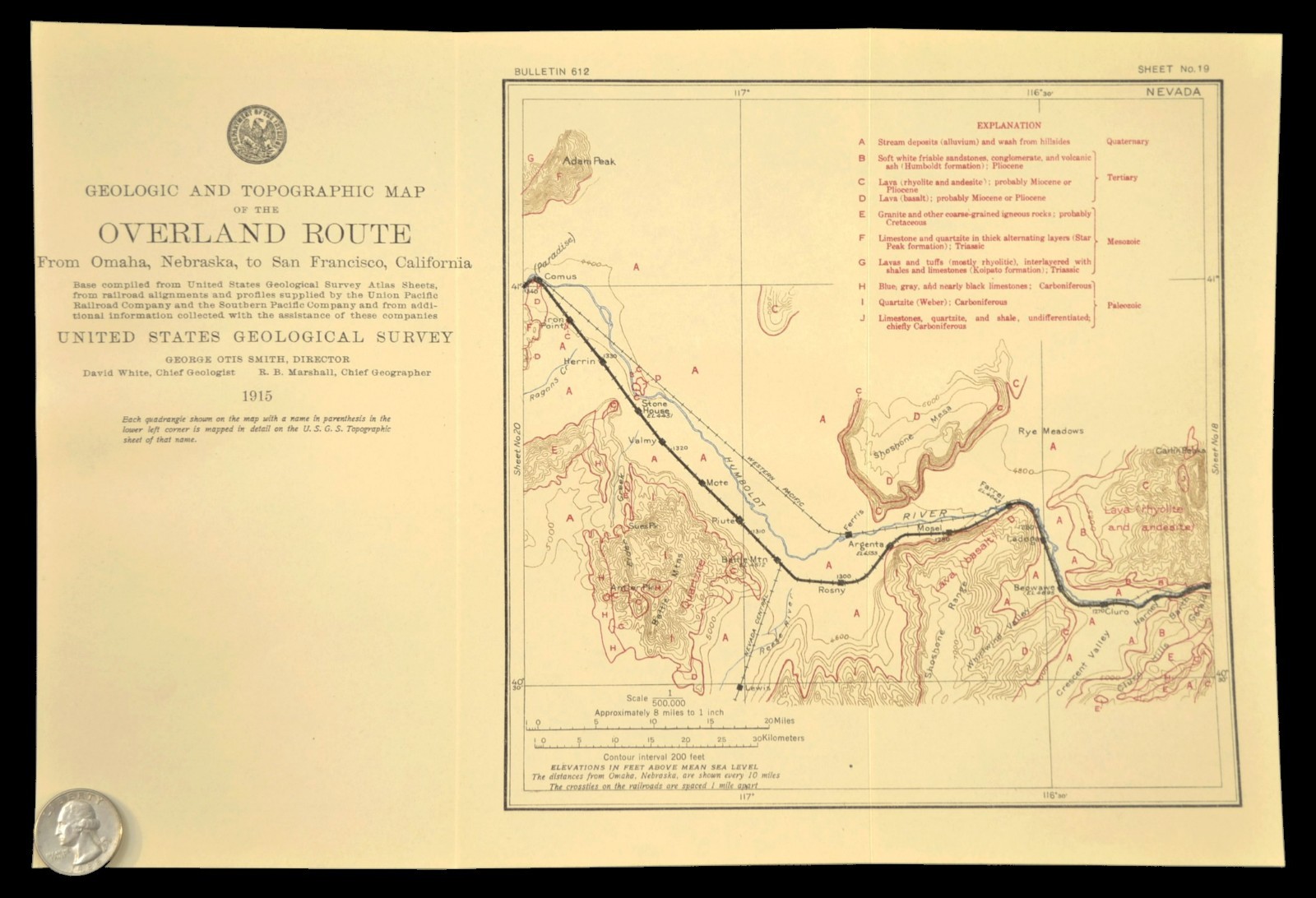 1915 Southern Pacific RR Map Beowawe Gate Nevada Hot Springs Crescent Valley