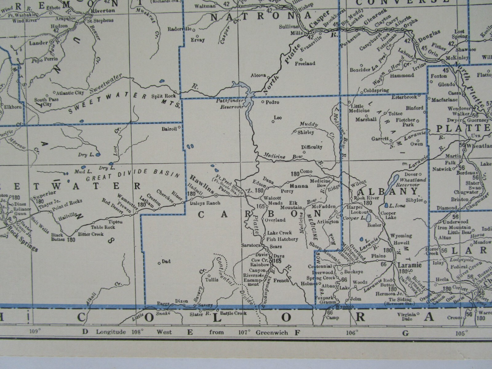 WY 1931 WYOMING RAILROAD Map. LARAMIE, NORTH PARK & WESTERN RR