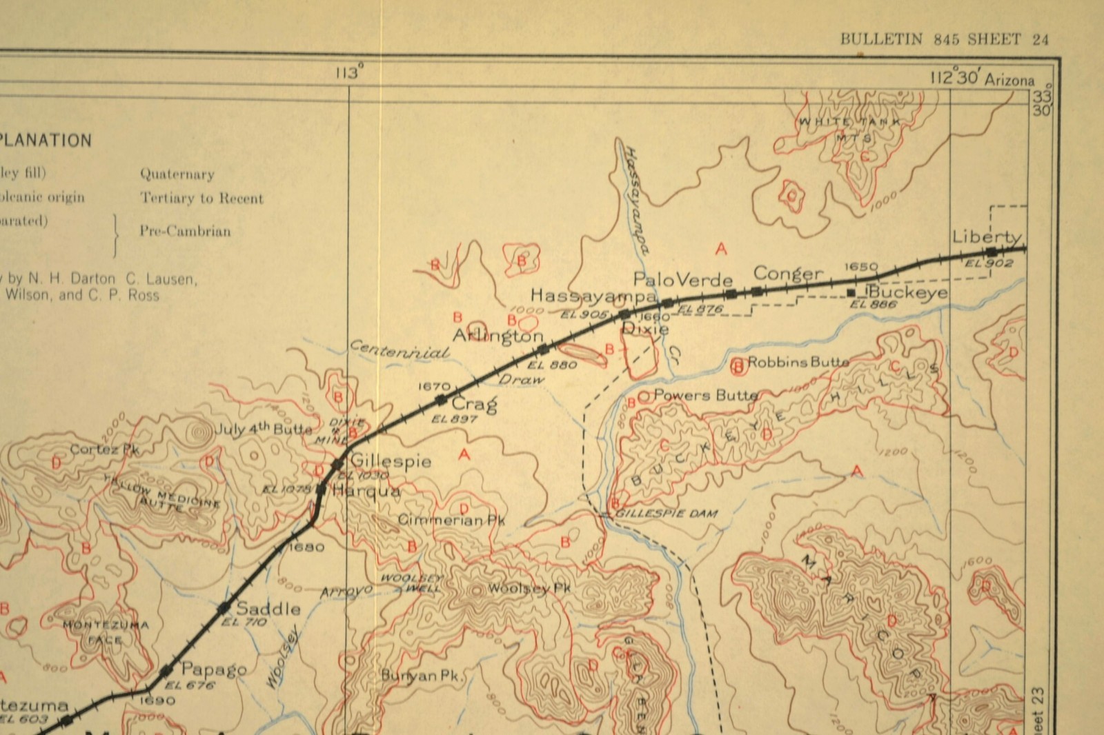 Vintage Southern Pacific RR Map Sunset Route Buckeye Arizona Papago Montezuma AZ