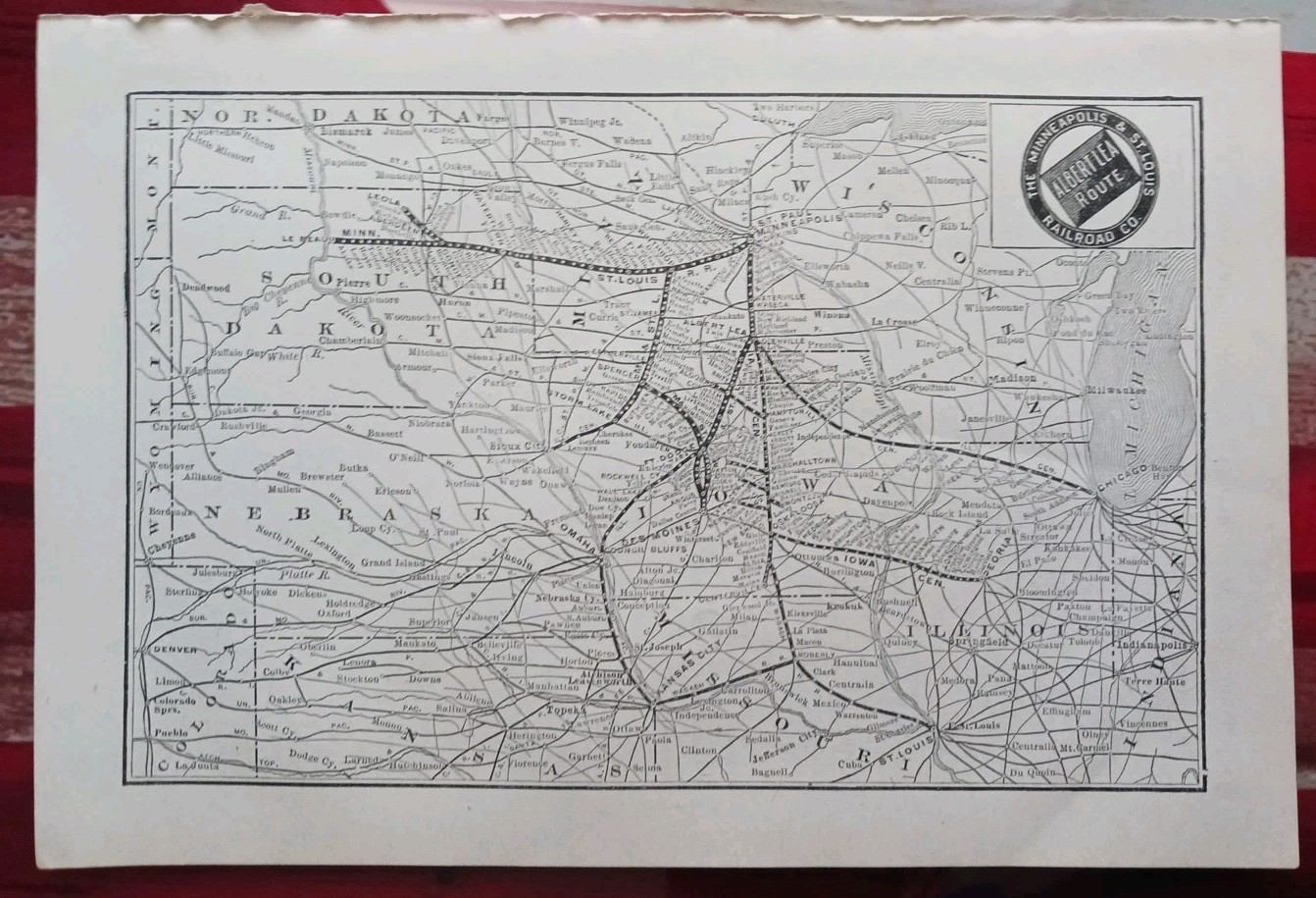 1910 Train Route Map MINNEAPOLIS & ST LOUIS RAILROAD “Albert Lea Route” Stations