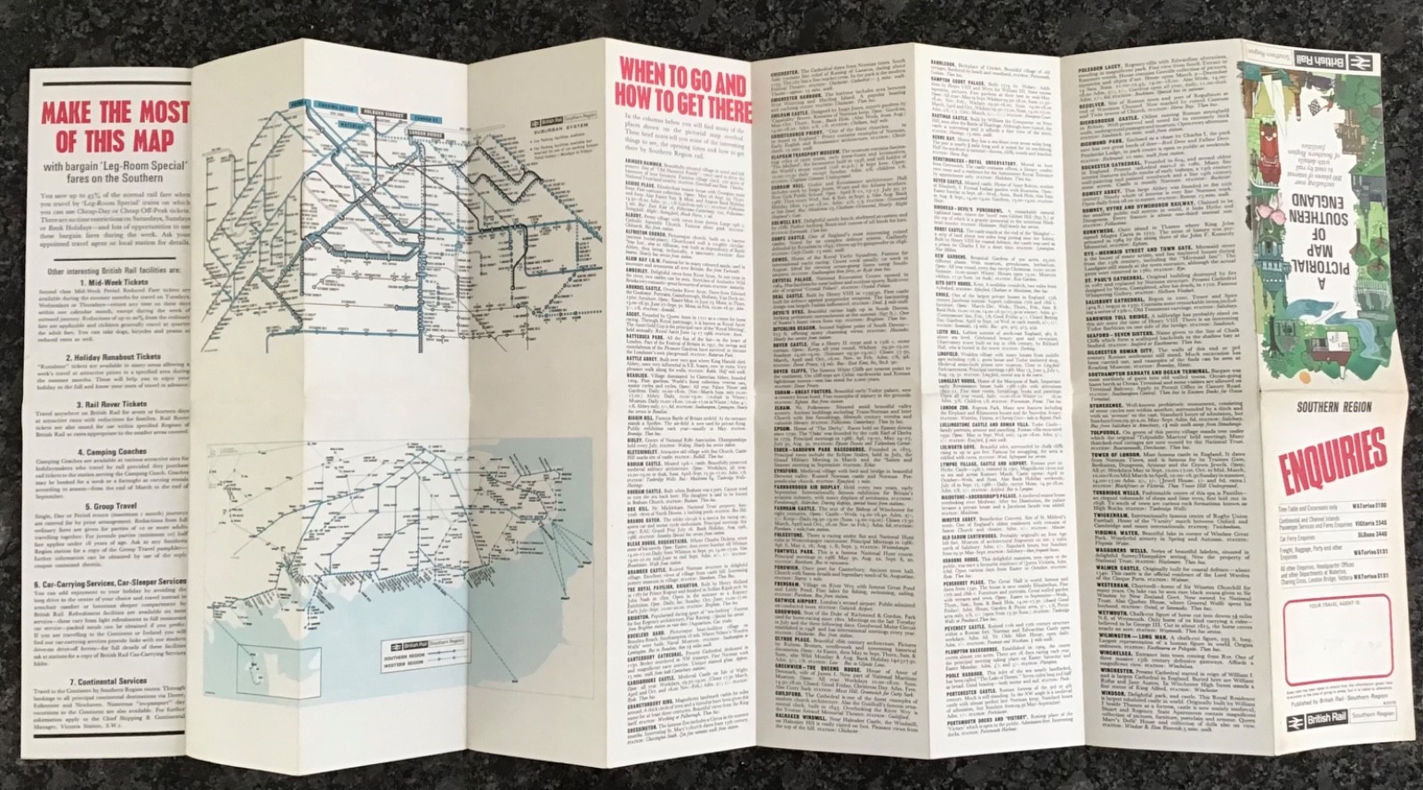 British Railway 1960s Pictorial Map Southern England Region