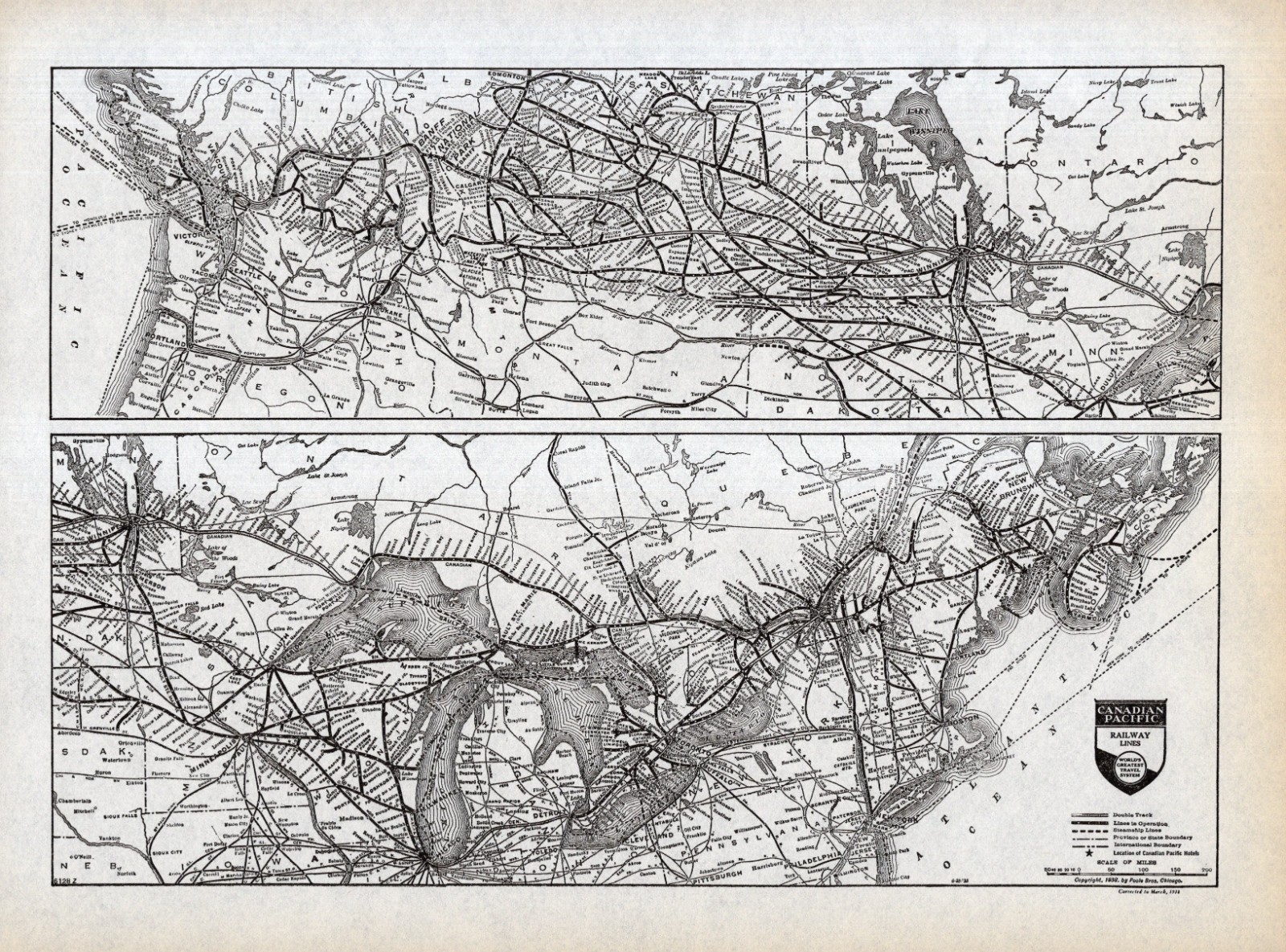 1938 Vintage Canadian Pacific Railway Map Canada RAILROAD Map 3057