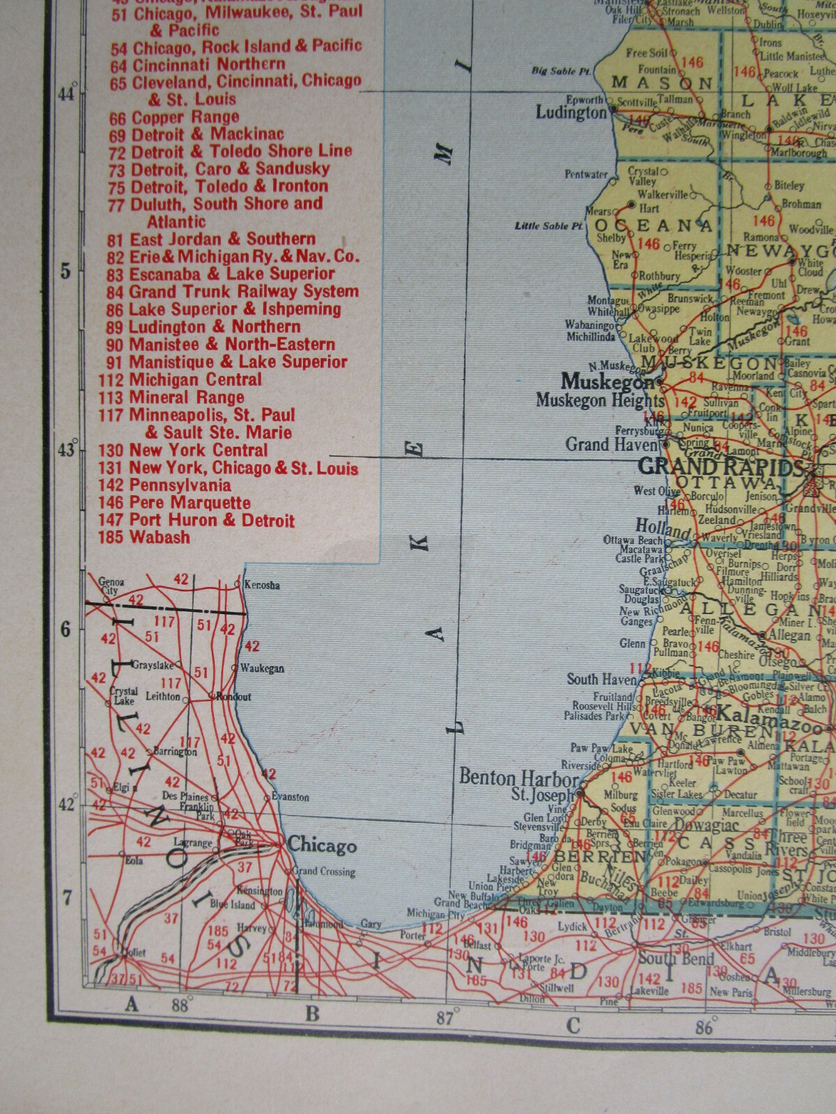 MI MN WWII 1942 MICHIGAN RAILROAD Map BOYNE CITY RR ~or~ MINNESOTA; HILL CITY RR