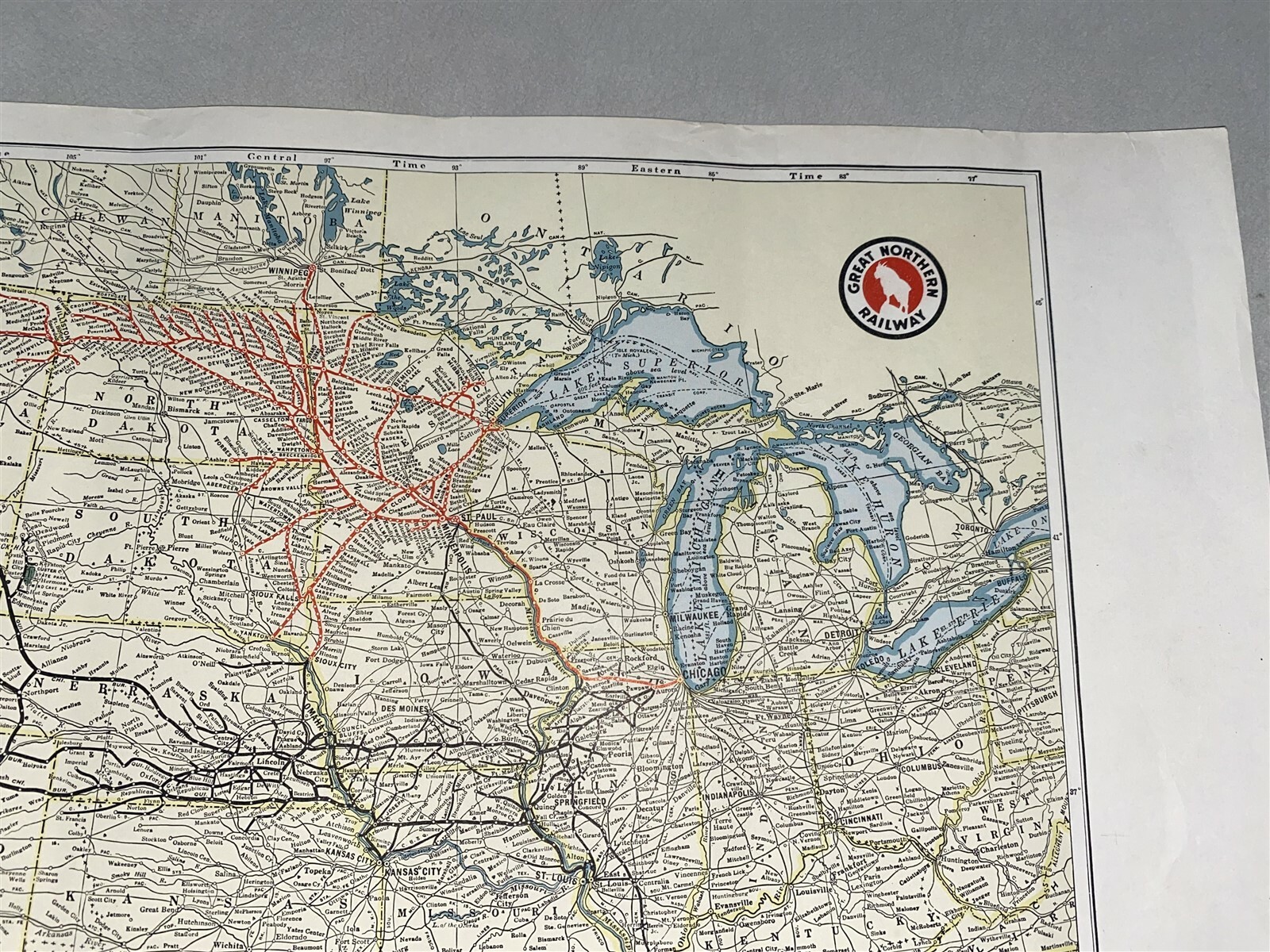 1952 Great Northern Railroad System Route Map US Map 20 1/2″ by 12 1/2″