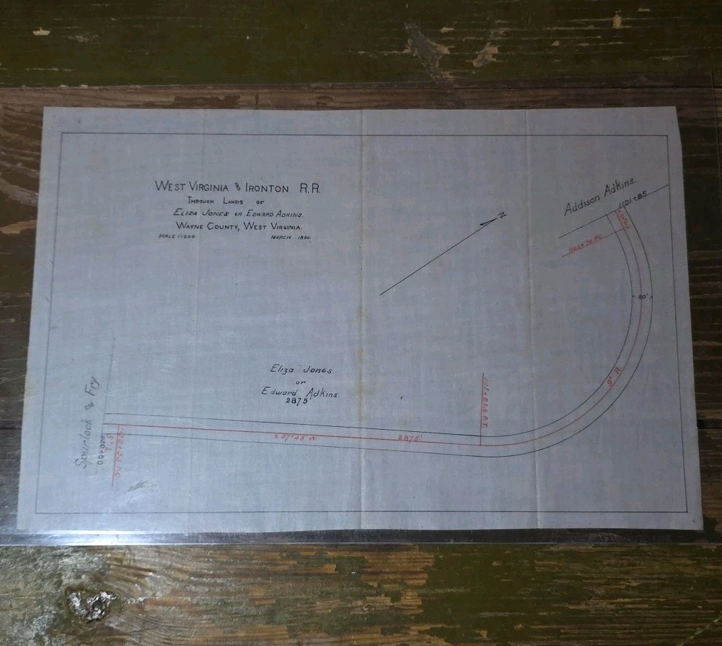 1890 Wayne County, West Virginia and Ironton Rail Road RR Route Plot Plan Map 2