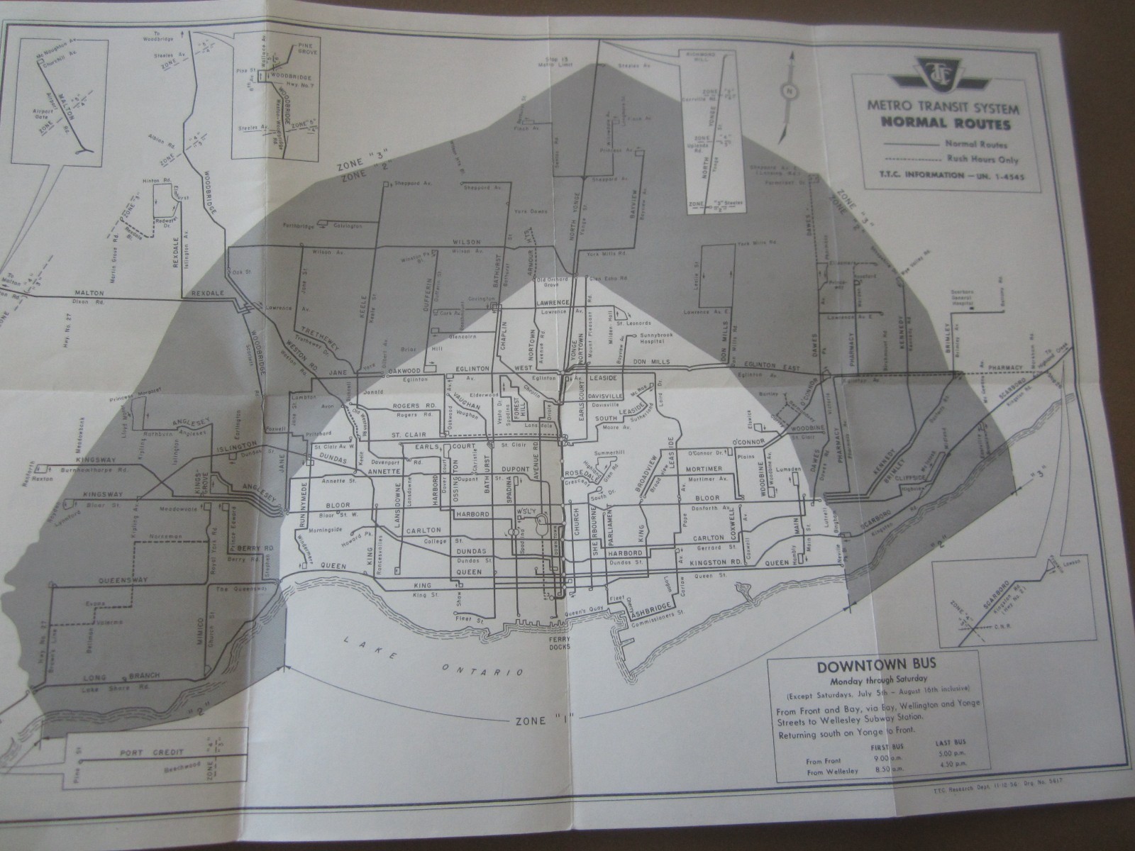 1958 – METROPOLITAN TORONRO Public Transportation – ROUTE MAP – JUN 15