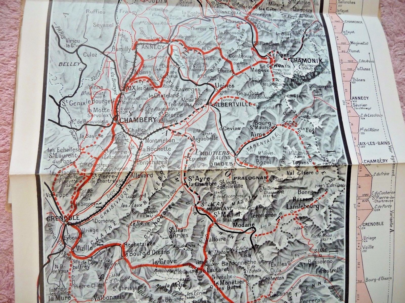 VINTAGE MAP ROUTE DES ALPS LAUSANNE EVIAN THONON NICE BARCELONNETTE FARES 1913