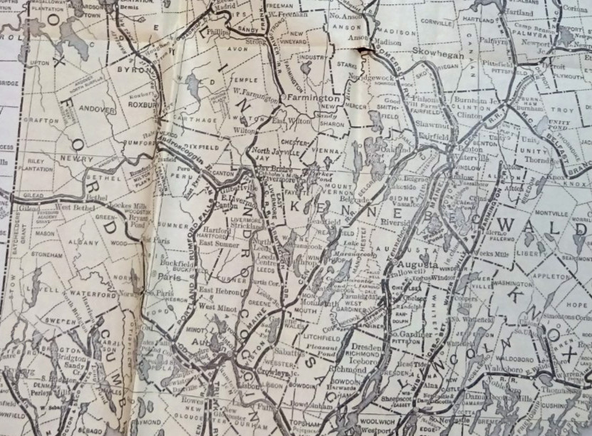 BIG 1891 WALL MAP OF RAILROADS MAINE 30″ x 33″ REPRINTED 1903 BY COMMISSIONERS