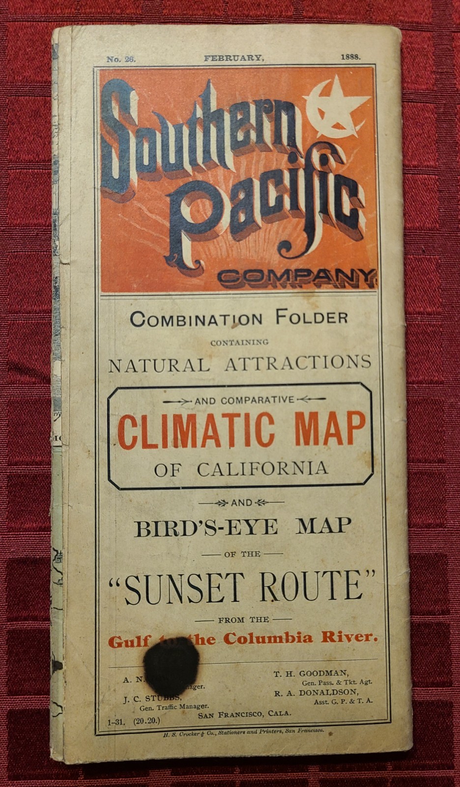 SOUTHERN PACIFIC CO. CLIMATIC MAP CALIFORNIA 1888 SUNSET ROUTE VINTAGE RAILROAD