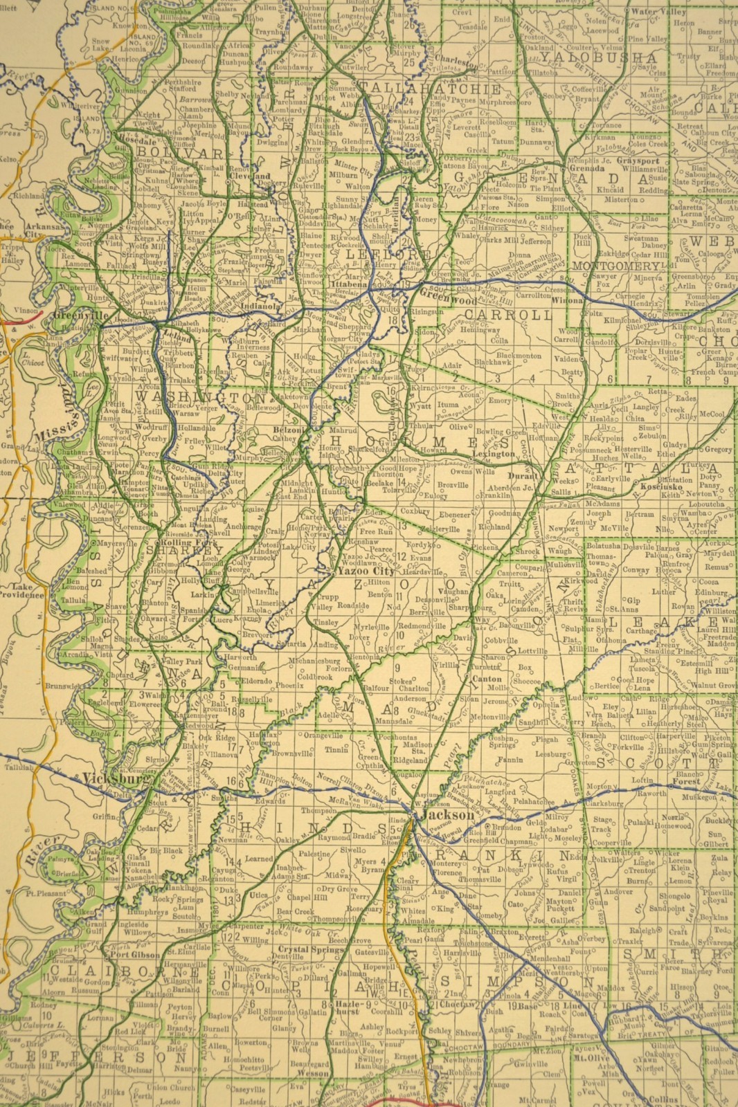 1914 Antique Map of MISSISSIPPI Railroads Map ORIGINAL Atlas Map IC RR DATED
