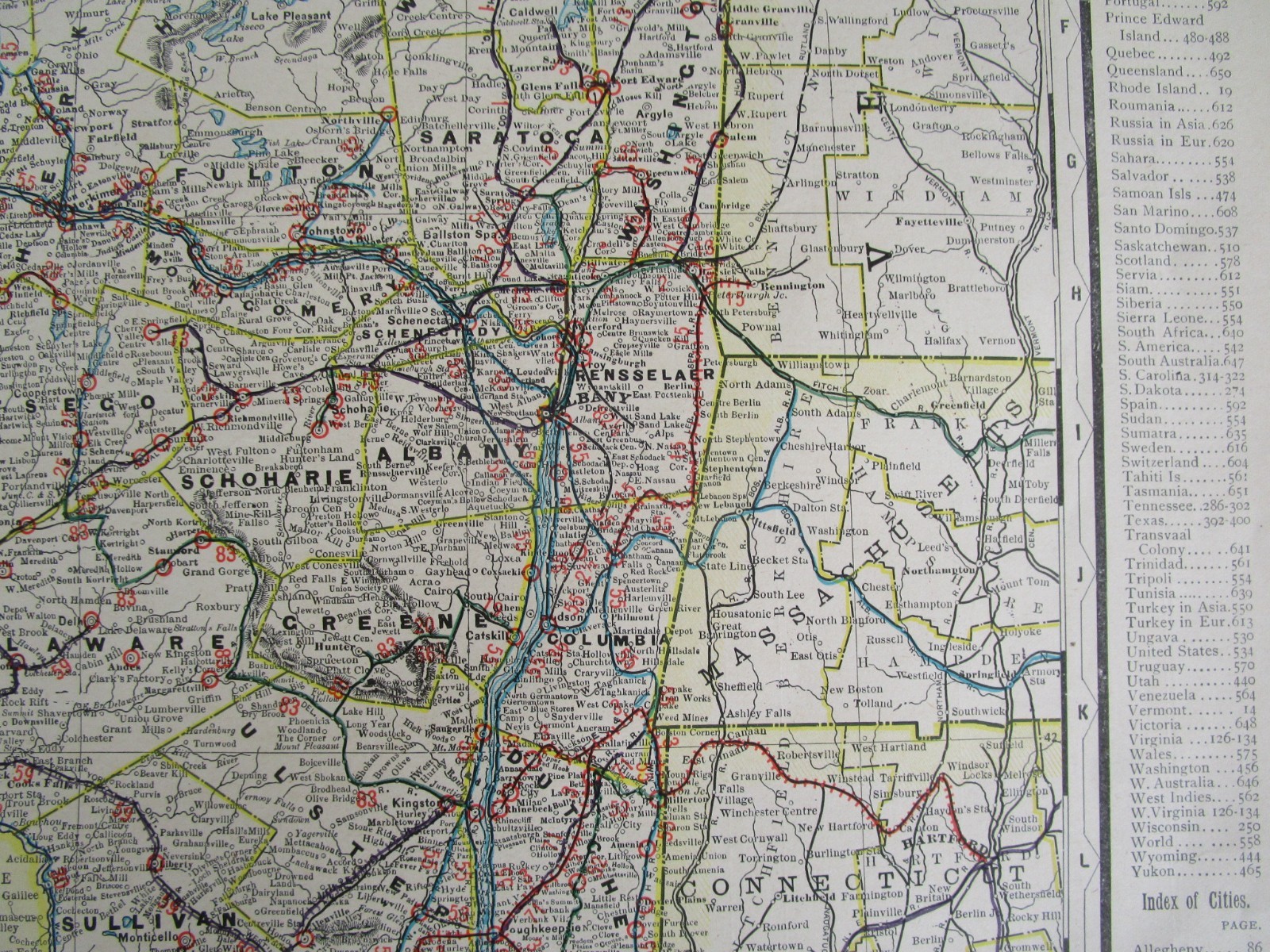 NY 1903 NEW YORK FULL STATE Cram RAILROAD Map. COOPERSTOWN & CHARLOTE VALLEY RR