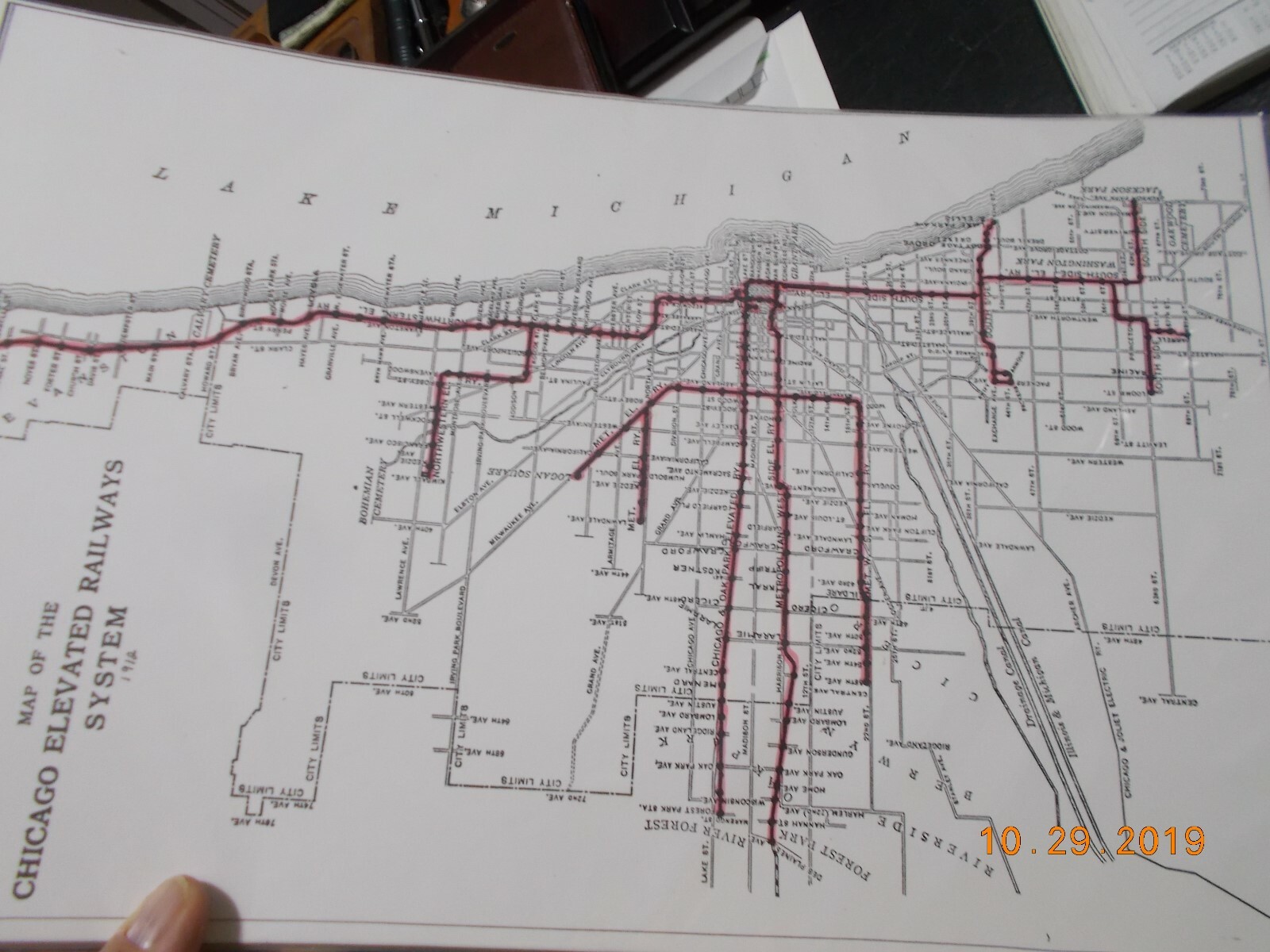 Chicago Elevated Railways System Facsimilie Map dated 1912