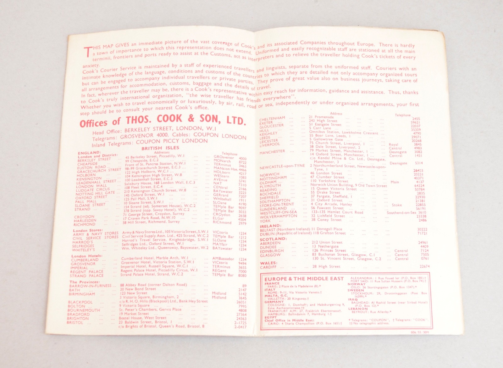 Railway Steamer Pocket Map Cook’s Map of Europe 1955 Edition