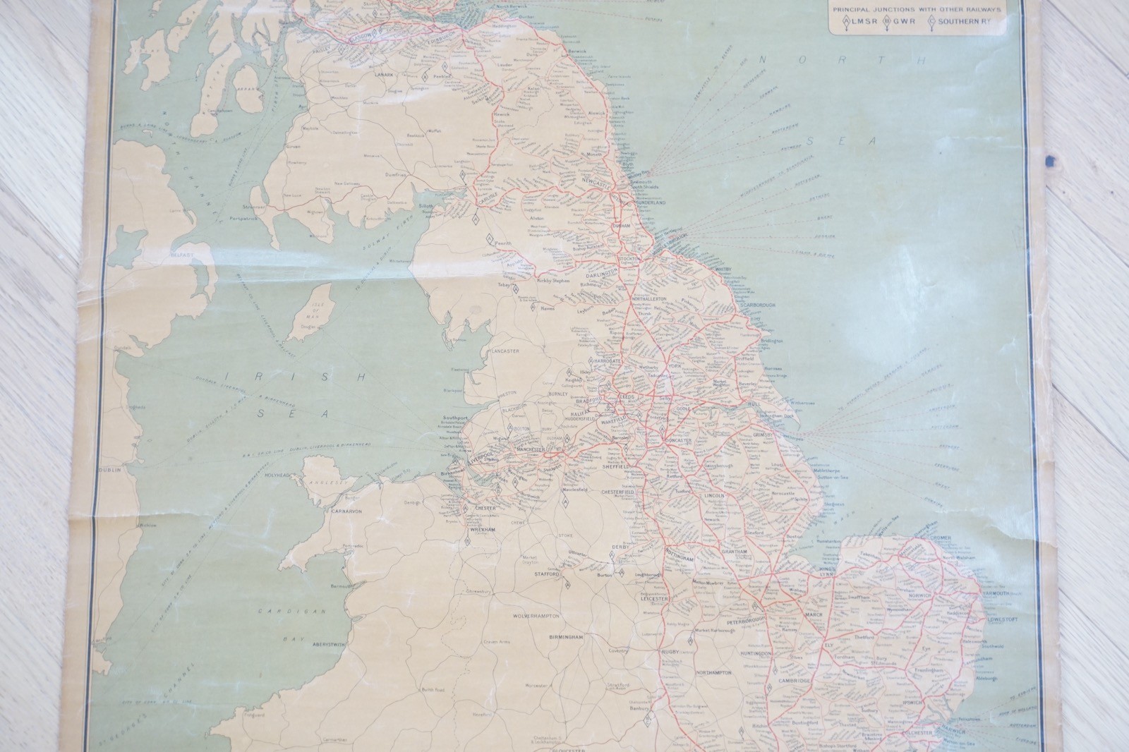LNER Railway Map Linen Backed for Display in Train Station c1930s