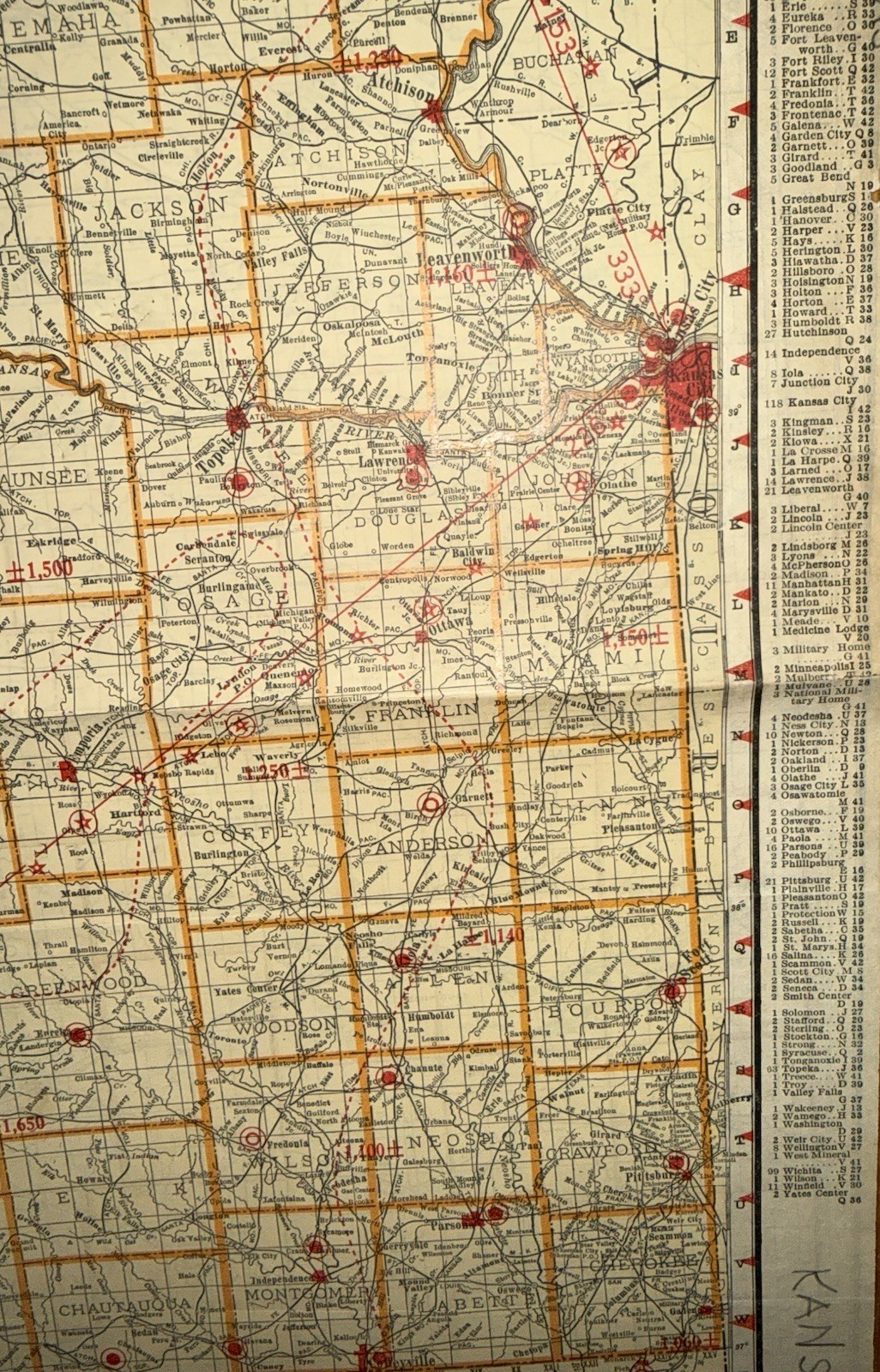 C.1920’s Era Rand McNally Map Of Kansas Air Trails & Railroads 2 Sided Very Rare