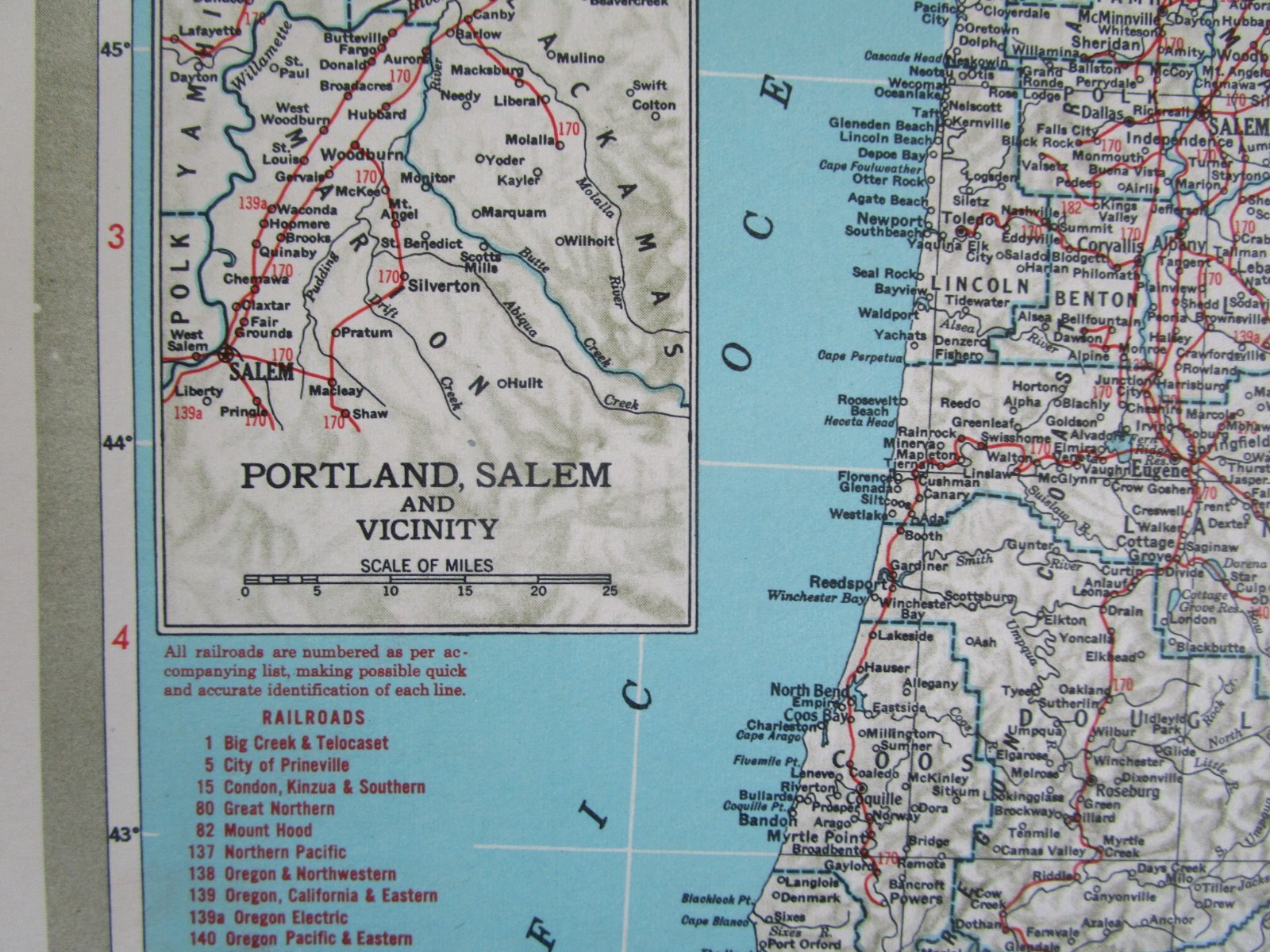 OR OK Vintage 1951 OREGON RAILROAD MAP. SUMPTER VALLEY RR or OKLAHOMA. OSAGE RR