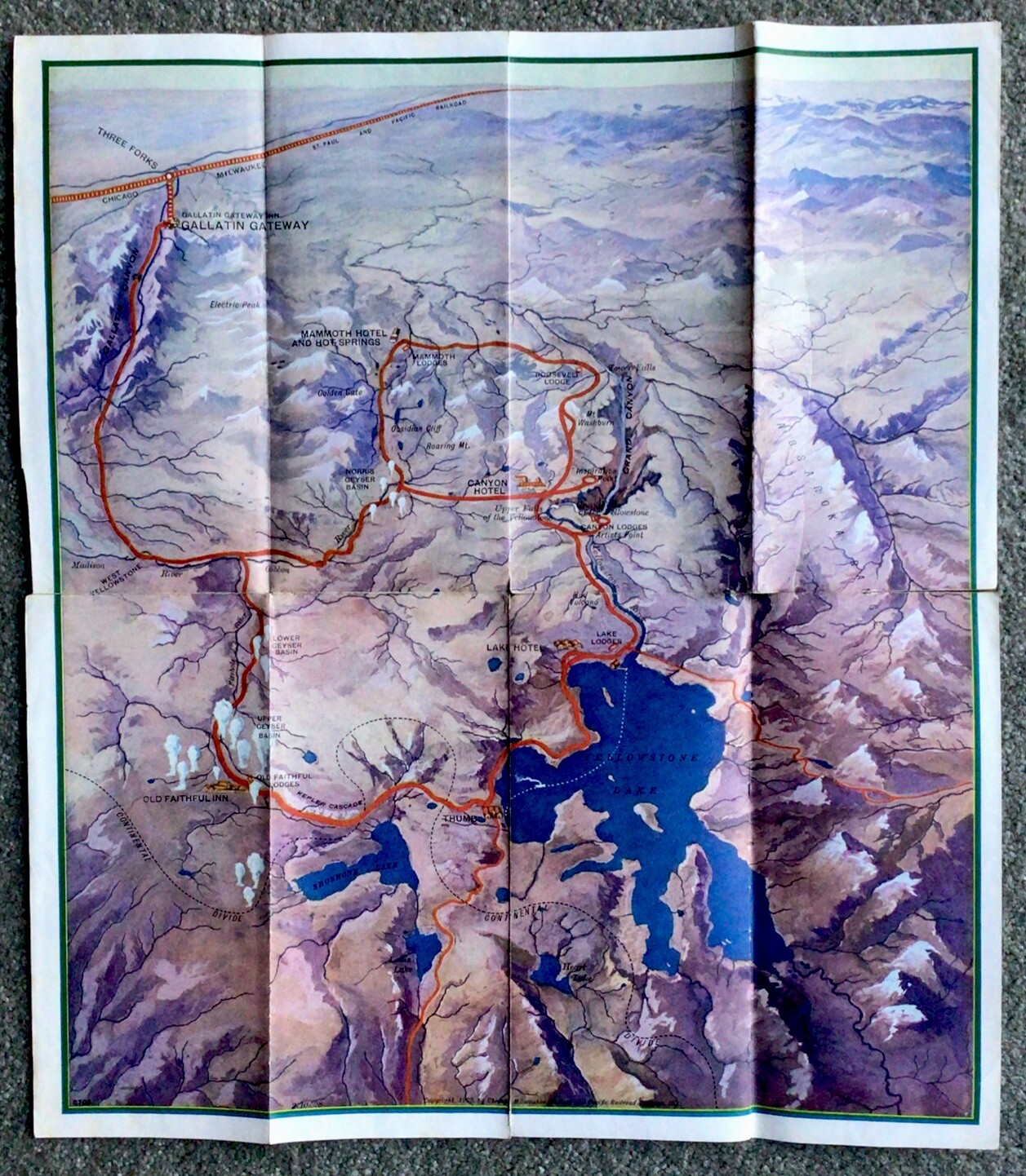 1930 Picture Map Of Yellowstone National Park Chicago Milwaukee St Paul Pacific