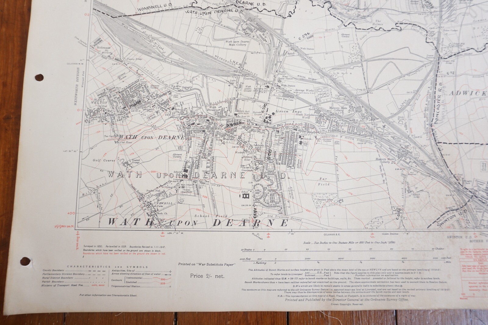 1938 Wath Upon Dearne Aldwick Yorkshire LNER Railway OS Linen Map Ref 4