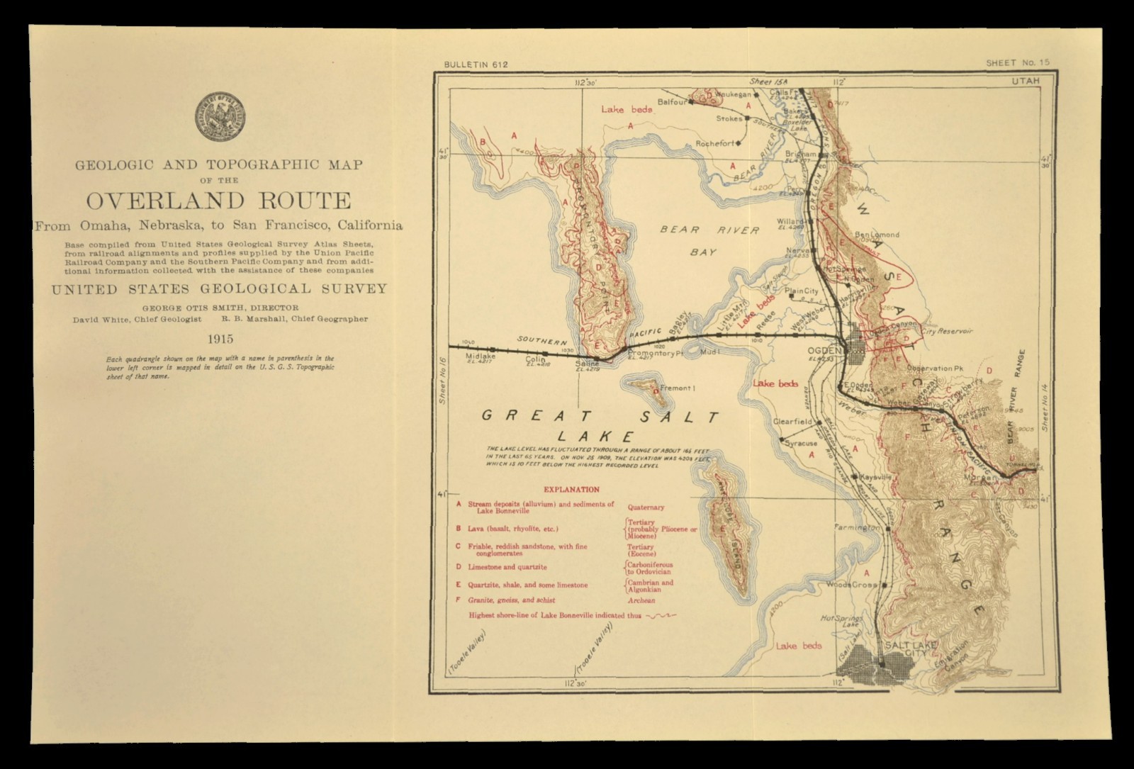 1915 Union Pacific Railroad Map Lucin Cutoff Ogden Utah Brigham Salt Lake City