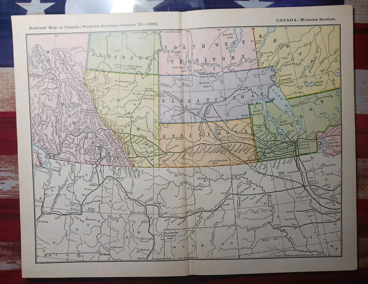 ~1898 ANTIQUE Railroad Map WESTERN CANADA Train Route Railway Stations 9″x 11″