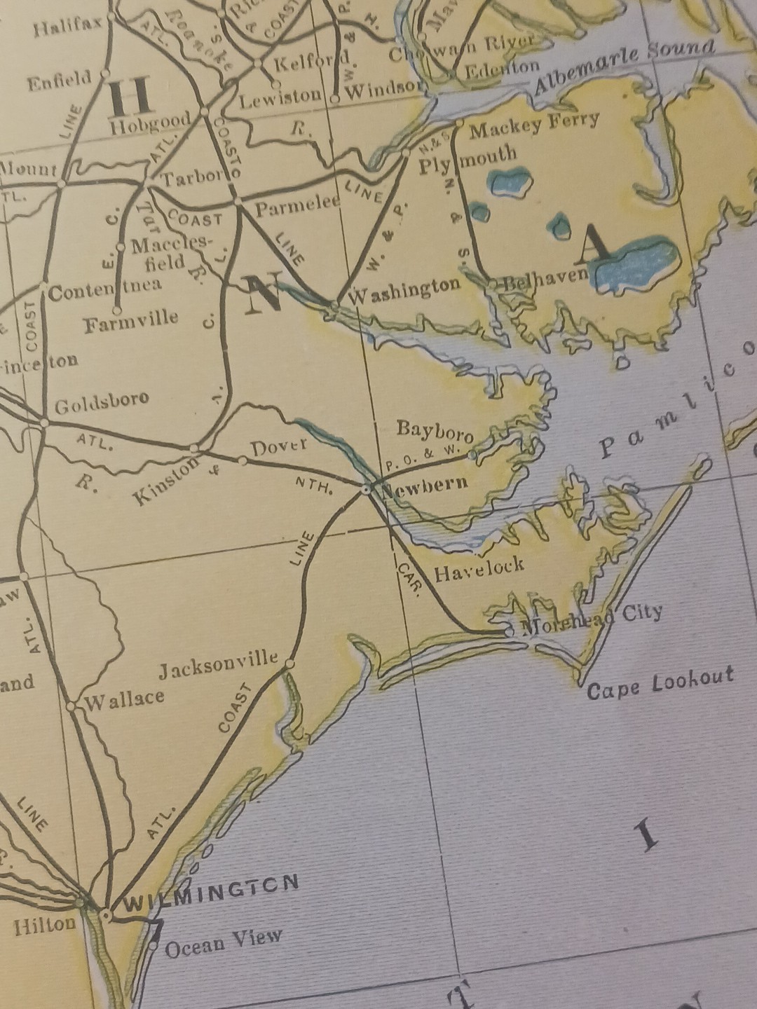 1905 Train Route Map North & South Carolina ALL old Railroad Lines Towns 11×9″