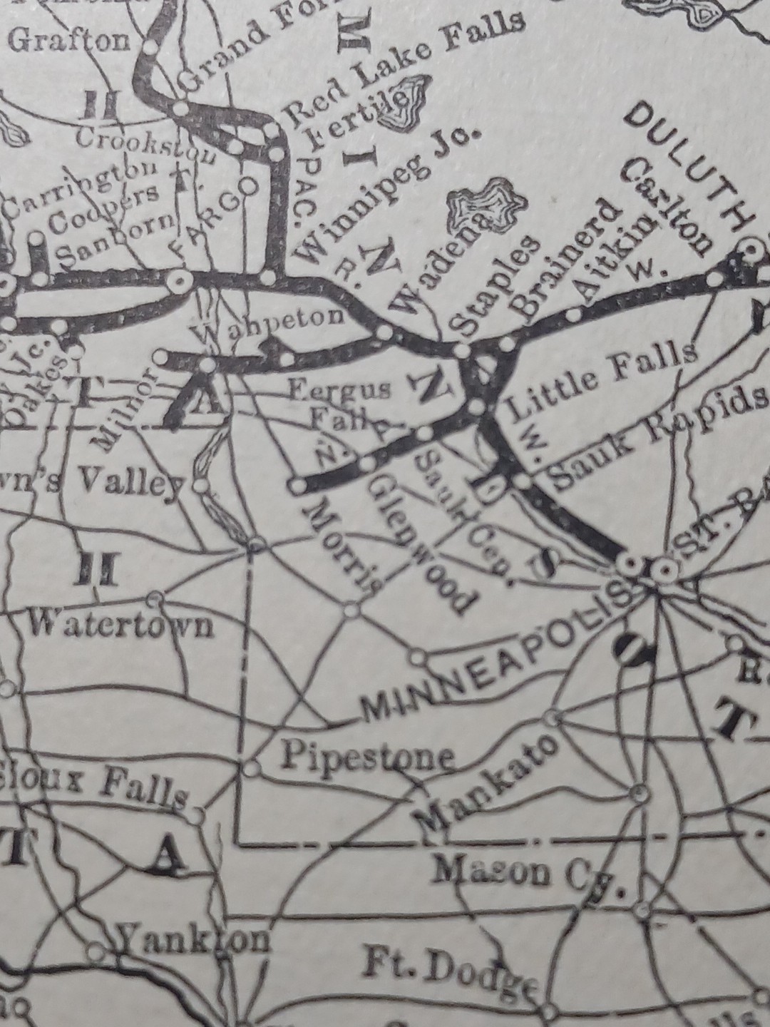 ~1895 Train Route Map NORTHERN PACIFIC RAILROAD all Stations & Lines MT ND WA MN