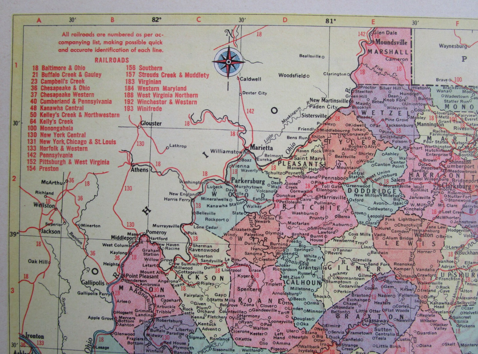 WA WV 1955 WASHINGTON State RAILROAD Map WALLA WALLA VALLEY ~or~ WEST VIRGINIA