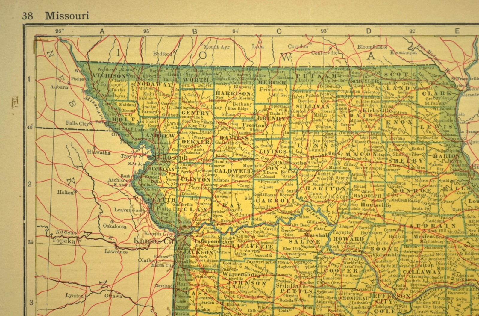 ca 1920 MISSOURI Map of Missouri Railroad Map St Louis Kansas City Atlas Map