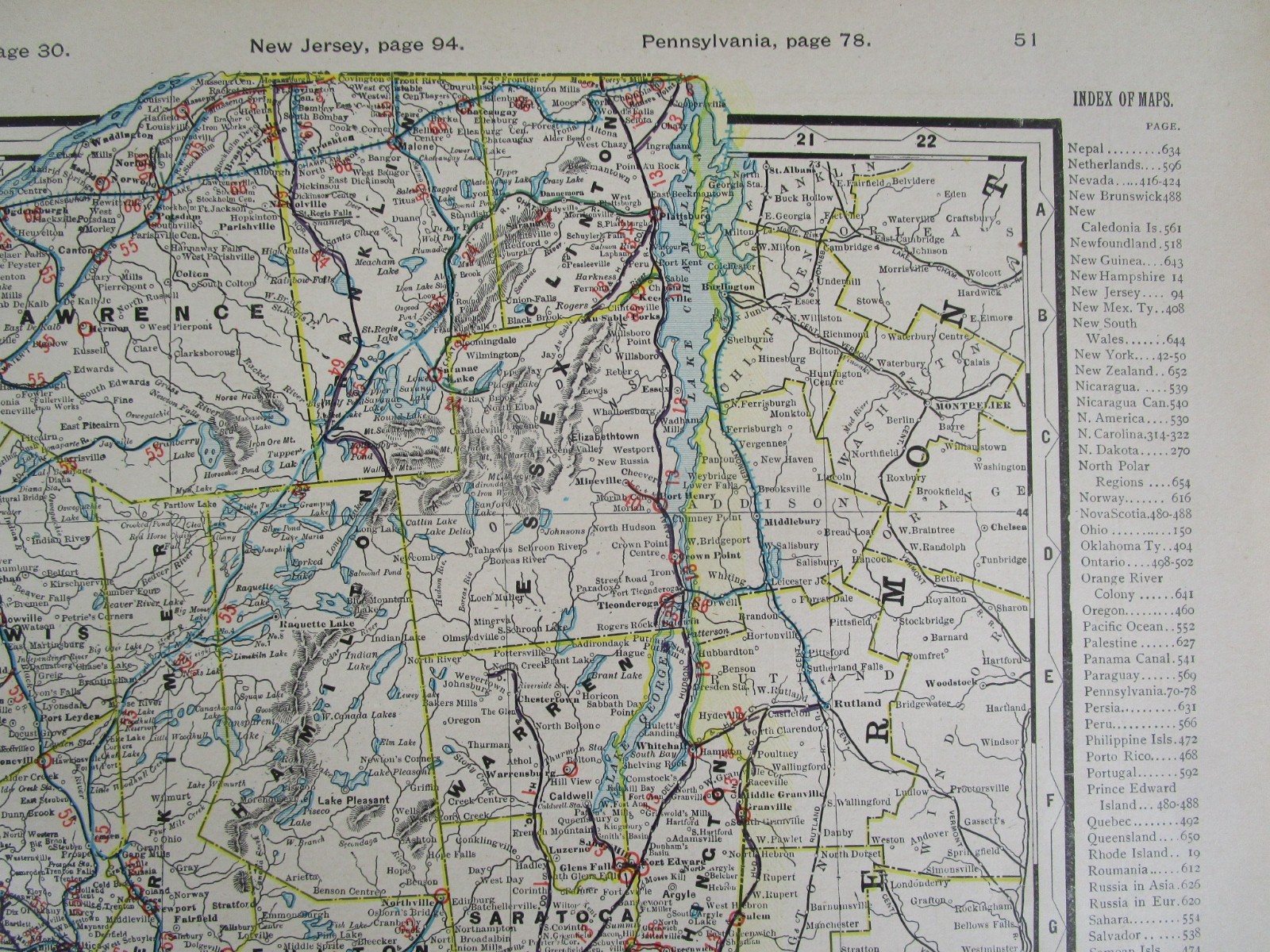NY 1903 NEW YORK FULL STATE Cram RAILROAD Map. COOPERSTOWN & CHARLOTE VALLEY RR