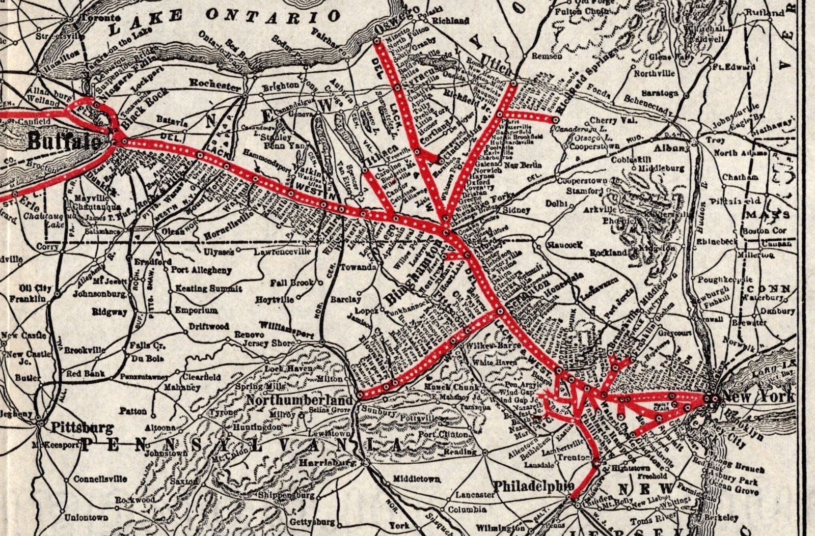 1910 Antique Delaware Lackawanna and Western Railroad Map Railway Map 2655
