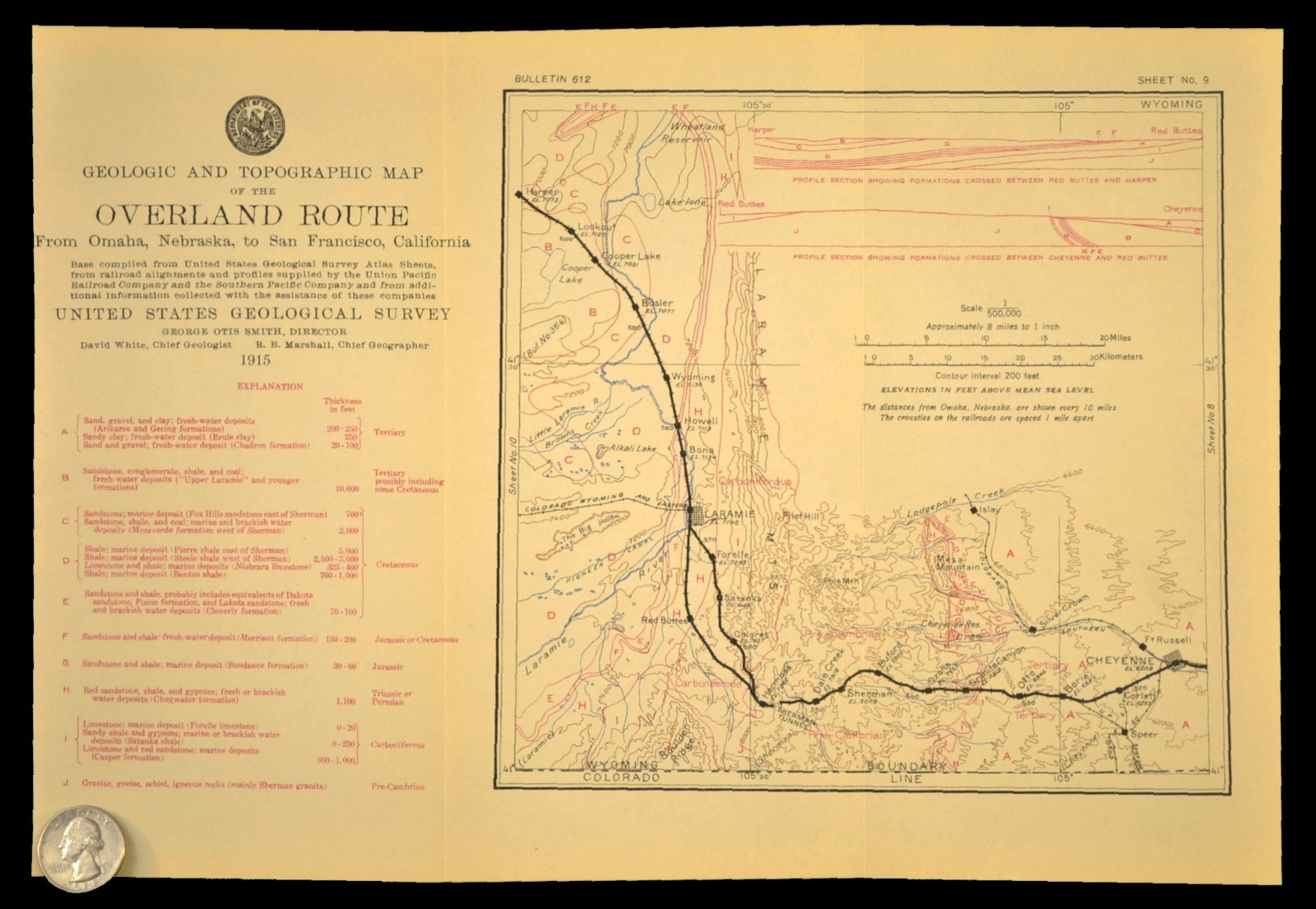 Antique Union Pacific Railroad Map Cheyenne Reservation Laramie Wyoming Pole Mtn