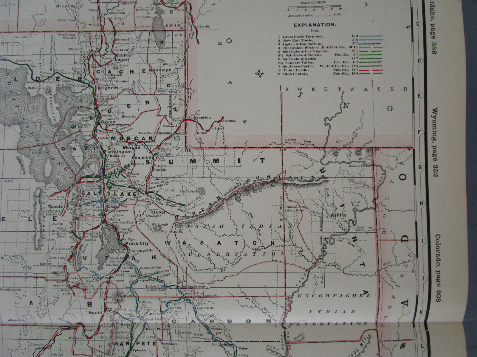 UT 1897 UTAH CRAM STEAM RAILROAD Map. Cram. OGDEN & HOT SPRINGS RR; SP; UP