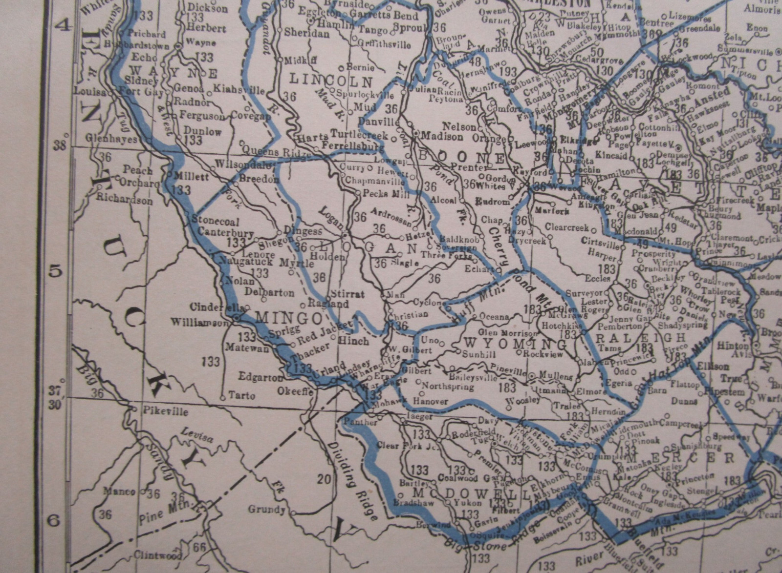 WV WA 1931 WEST VIRGINIA RAILROAD Map WHITE SULPHUR & HUNTERSVILLE or WASHINGTON