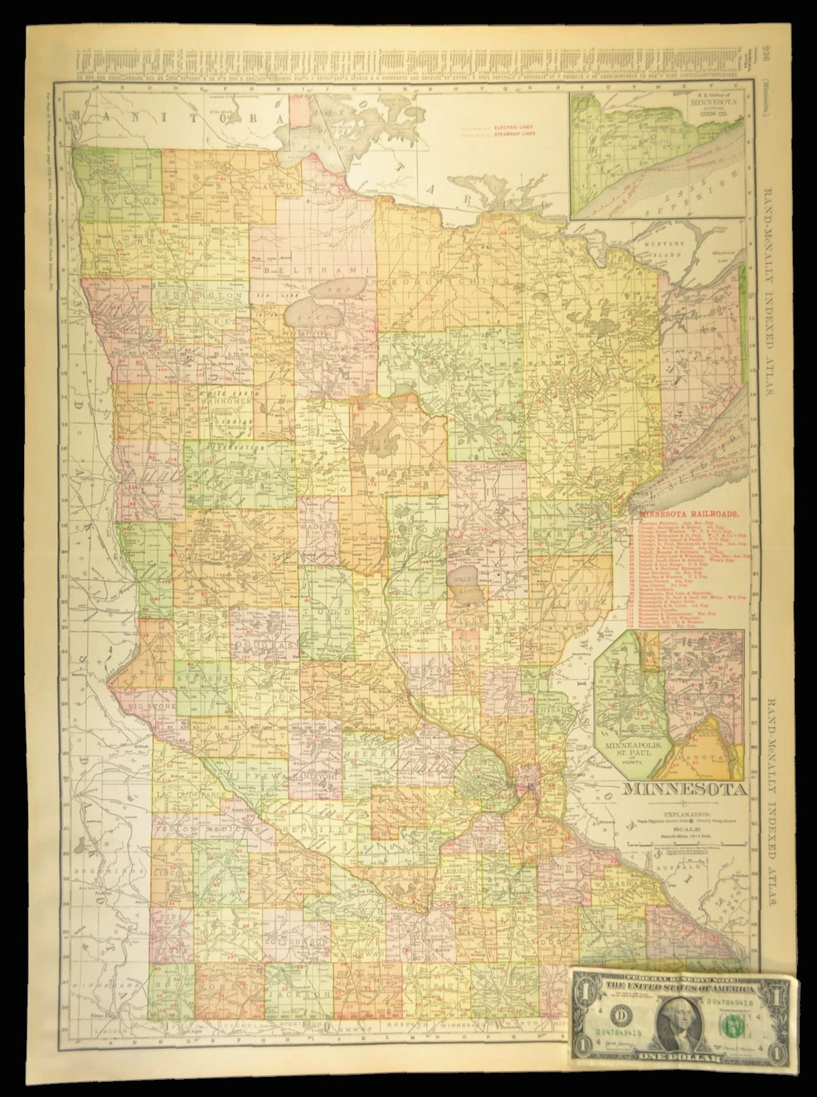 1911 Antique Minnesota Railroad Map ORIGINAL Atlas Map CMStP&P Railroad DATED