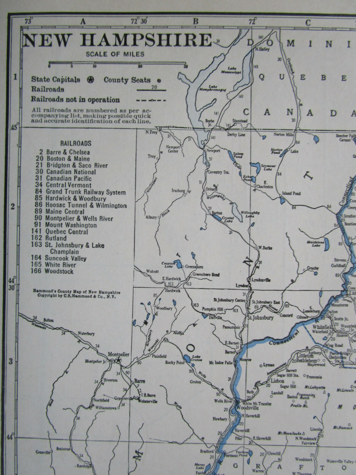 NV NH 1933 NEVADA RAILROAD Map TONAPAH & TIDEWATER RR ~or~ NEW HAMPSHIRE