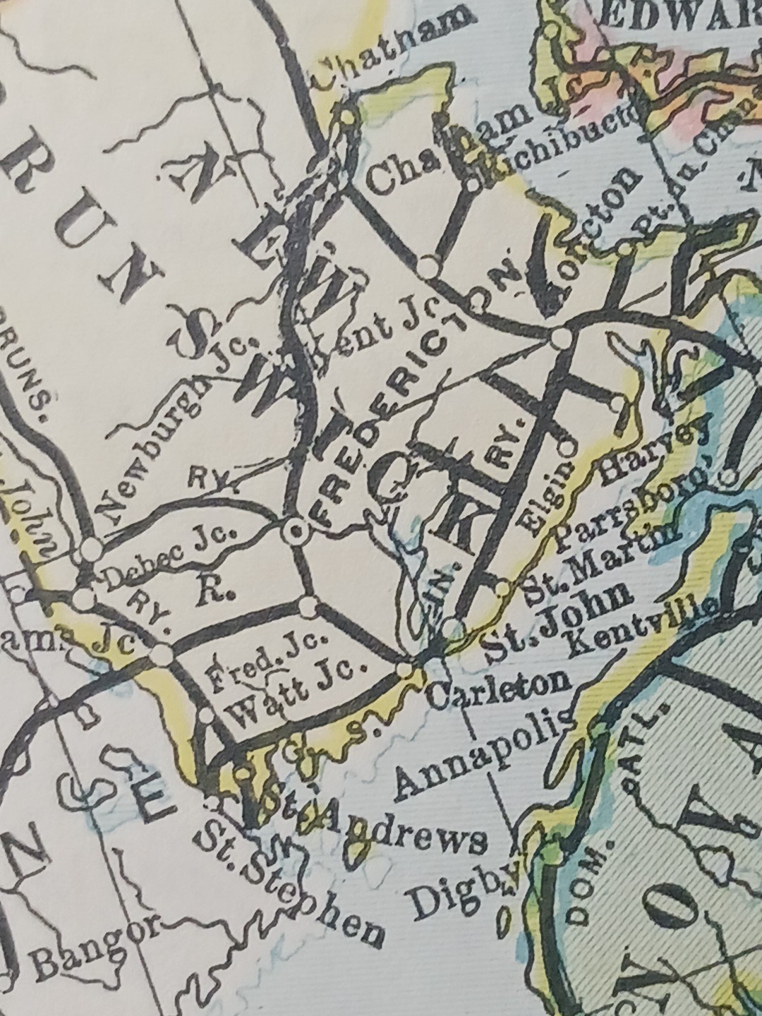 ~1898 ANTIQUE Railroad Map EASTERN CANADA Train Route Stations 9″x 11″