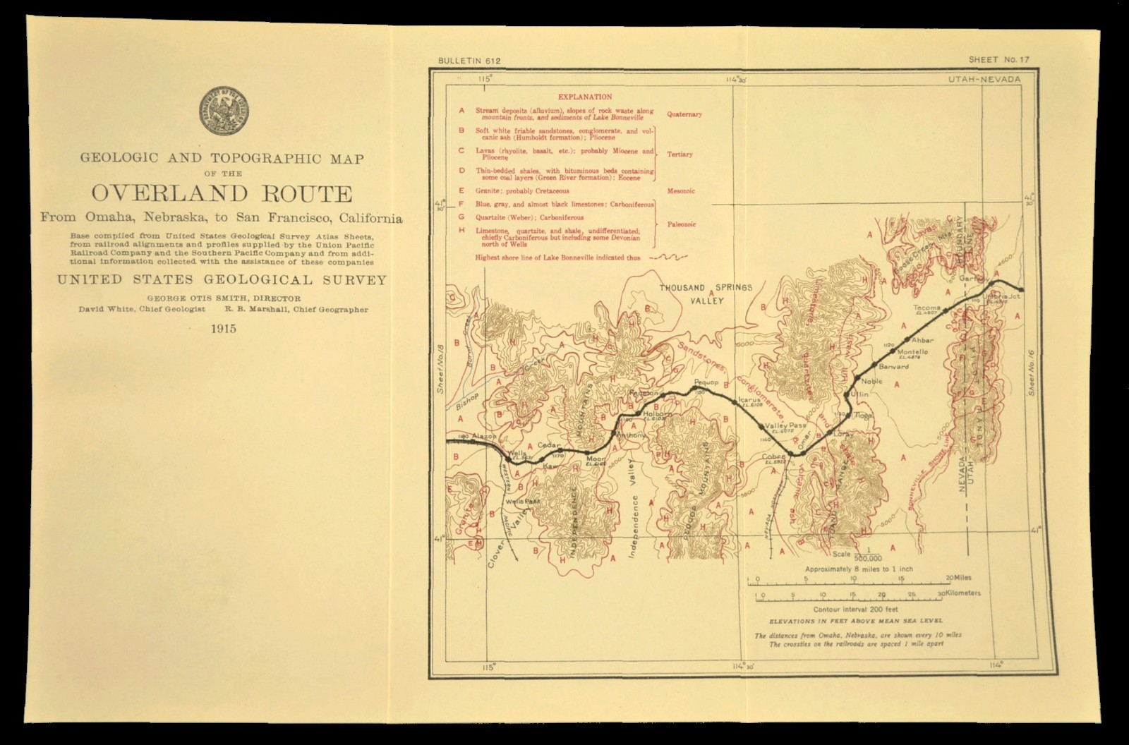 1915 Antique Southern Pacific Railroad Map Elko County Nevada San Juan County