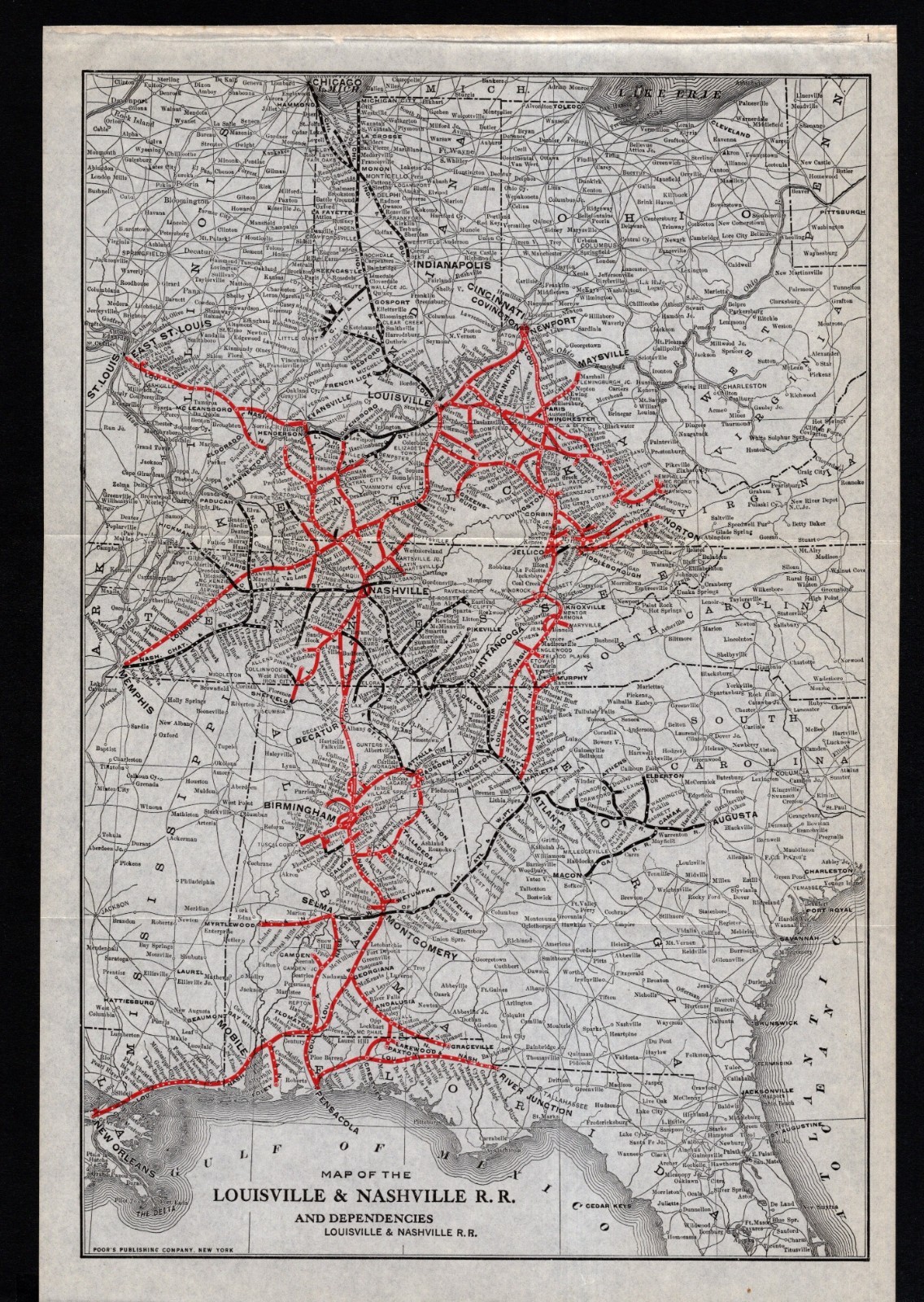 1920 Antique Louisville & Nashville Railroad Map L & N Railroad Map 2946