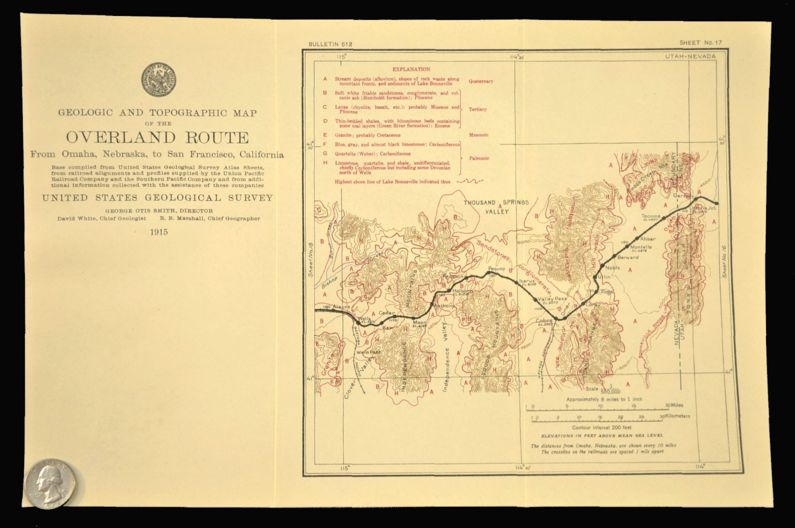 1915 Antique Southern Pacific Railroad Map Elko County Nevada San Juan County