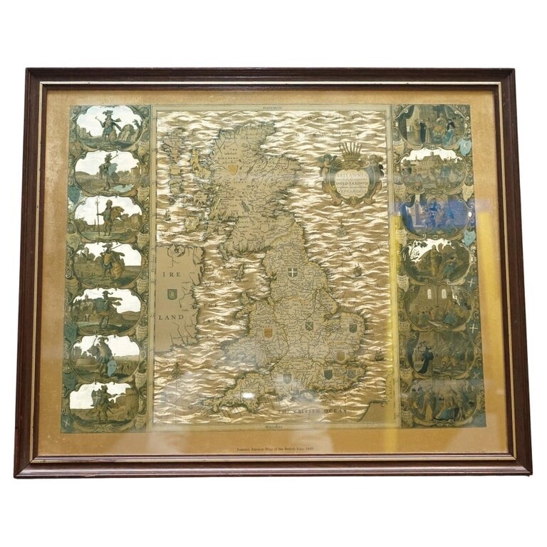VINTAGE GOLD FOIL MAP OF THE BRITISH ISLES 1646 BY JOANNES JANSSEN