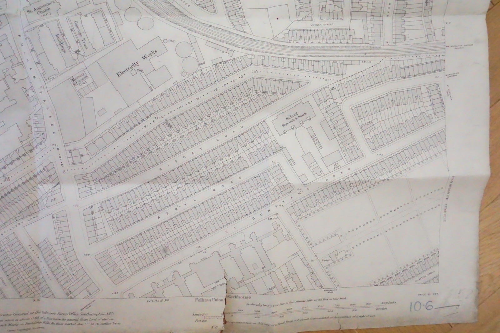 1921 Hammersmith Fulhan London Railway OS Railway Map **