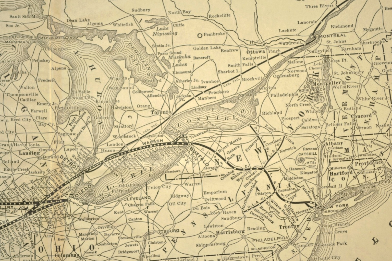 ca 1925 WABASH Railroad Map of the WAB Railway Omaha Des Moines Buffalo Chicago
