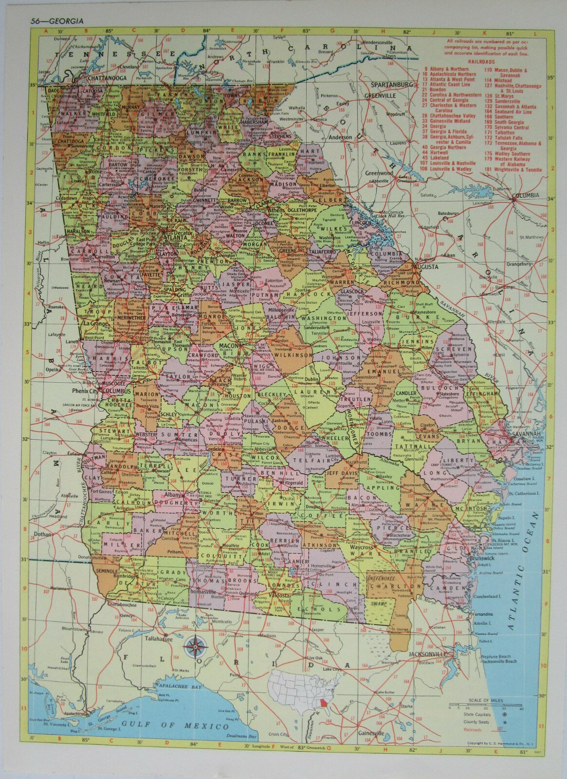 FL GA Vtg 1959 FLORIDA RAILROAD Map. MARIANNA & BLOUNTSTOWN RR ~or~ GEORGIA