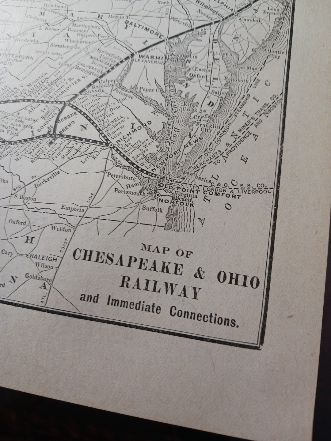 ~1910 Antique Railroad Map CHESAPEAKE & OHIO RAILWAY All Train Routes & Depots