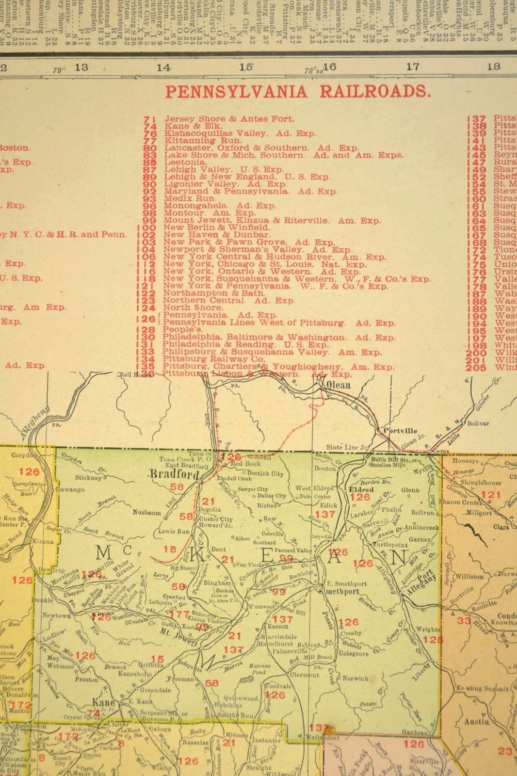 1911 Western Pennsylvania Railroad Map ORIGINAL Atlas Map Pennsylvania RR DATED