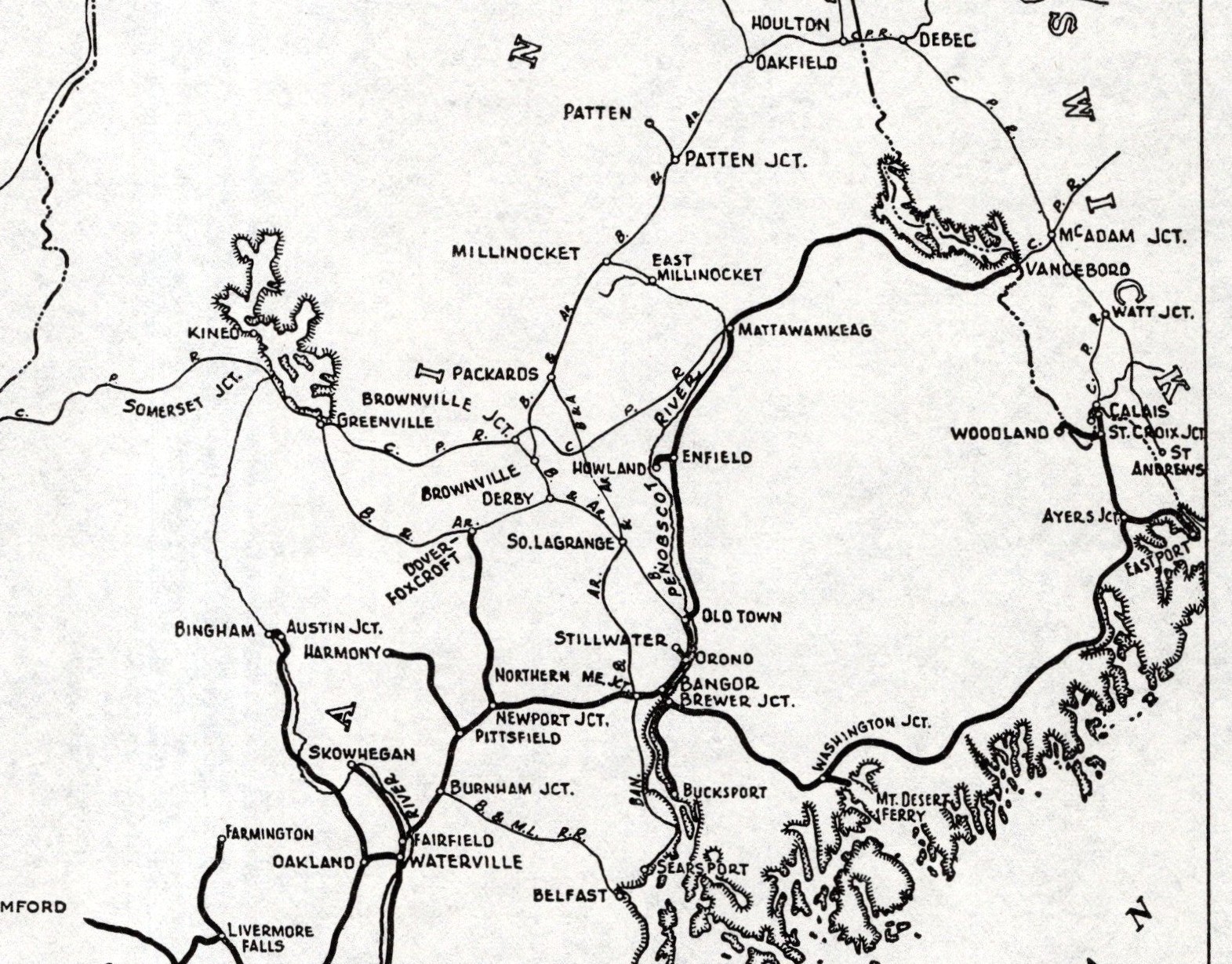 1938 Antique Maine Central Railroad System Map Vintage Railway Map 2646