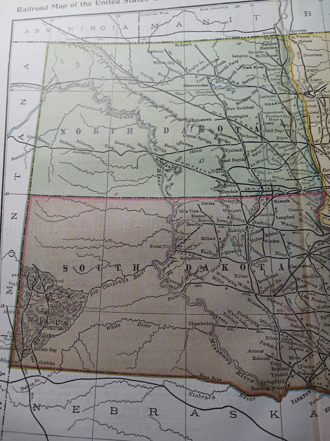 ~1896 Railroad Map Minnesota North South Dakota all Train Routes Stations 9×11″